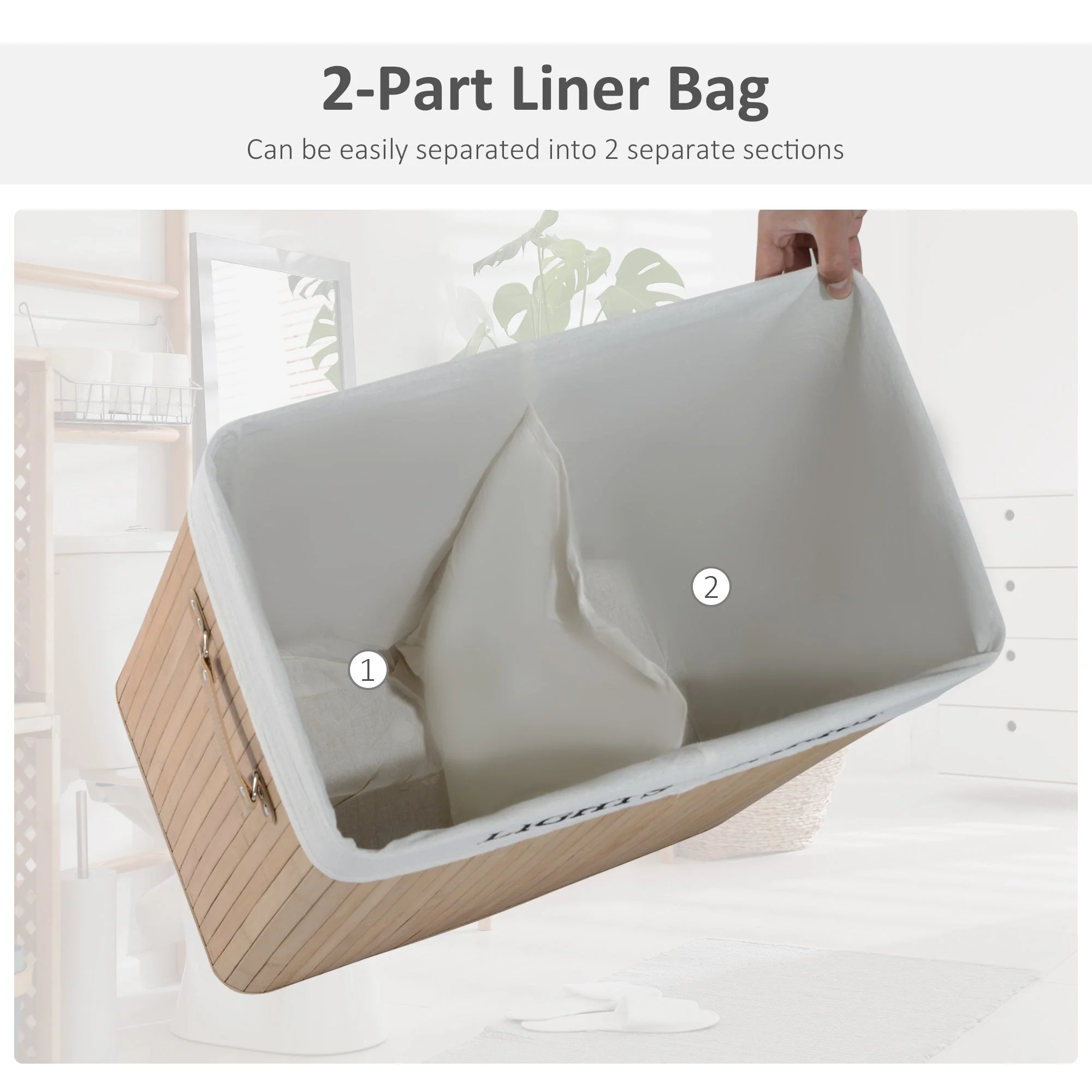 Two-Compartment Wooden Laundry Basket - Image 6
