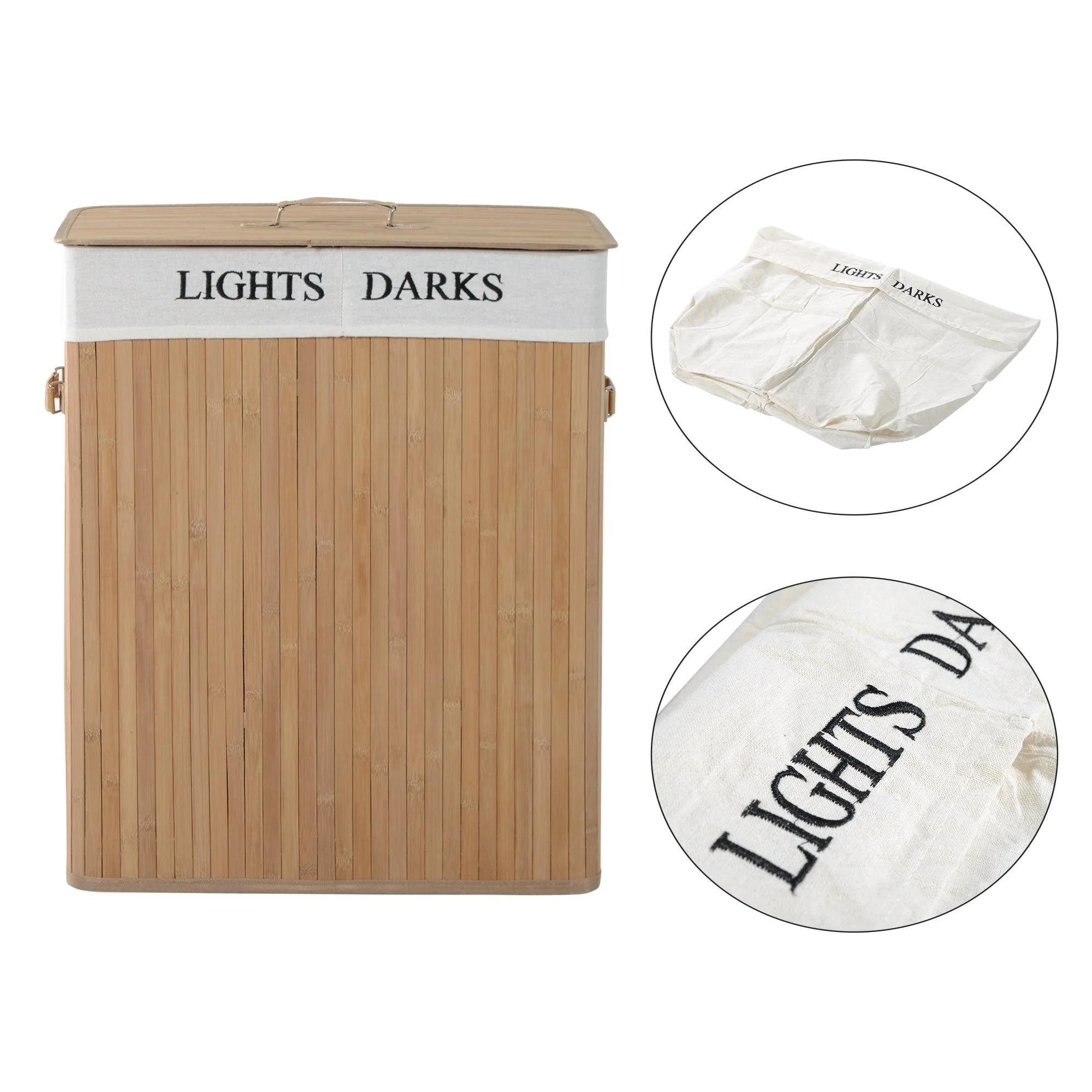 Two-Compartment Wooden Laundry Basket - Image 7