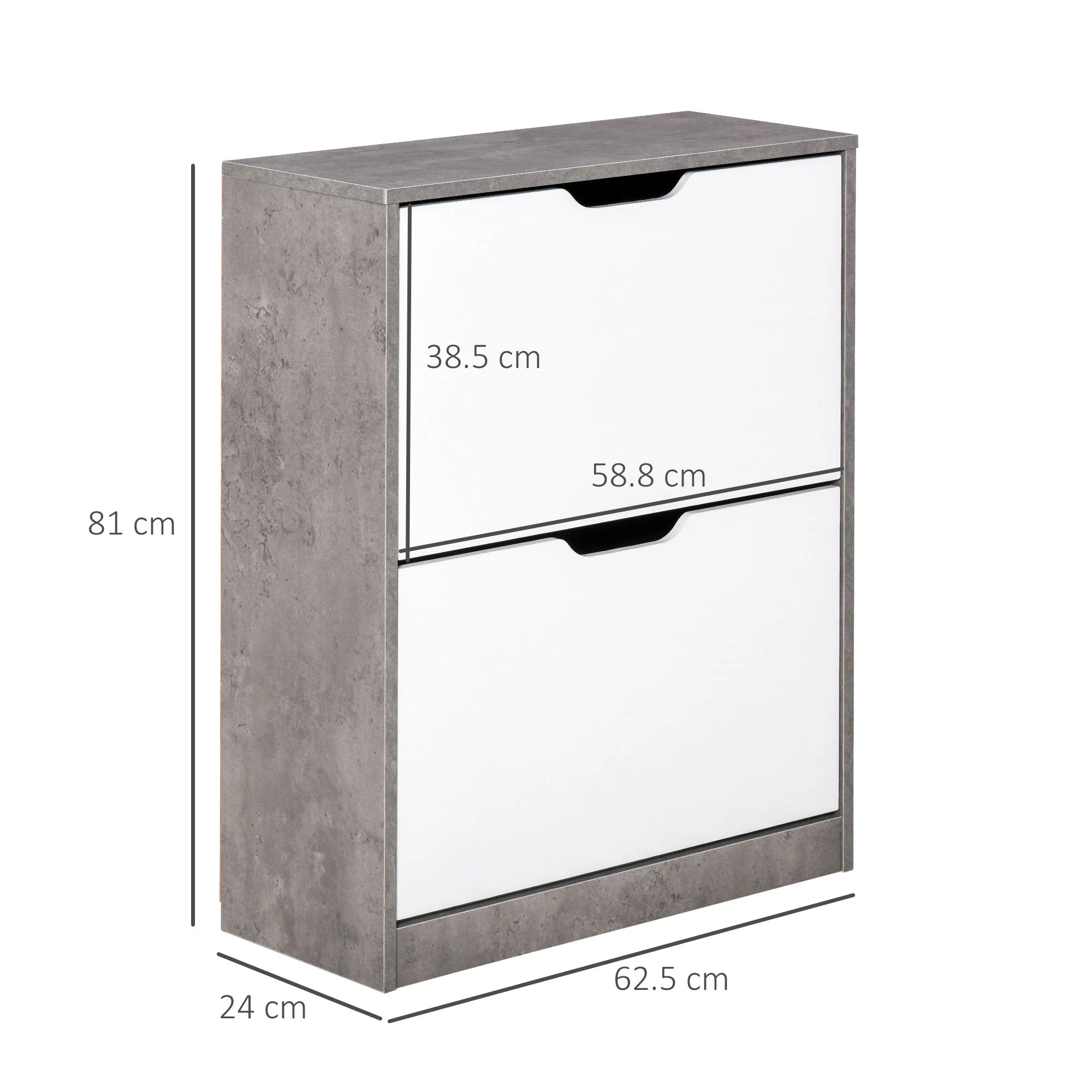 Two Drawer Shoe Cabinet Home Storage Organiser w/ Groove Handles Adjustable Shelves Modern Boxy Rack Hallway Bedroom Furniture - Image 2
