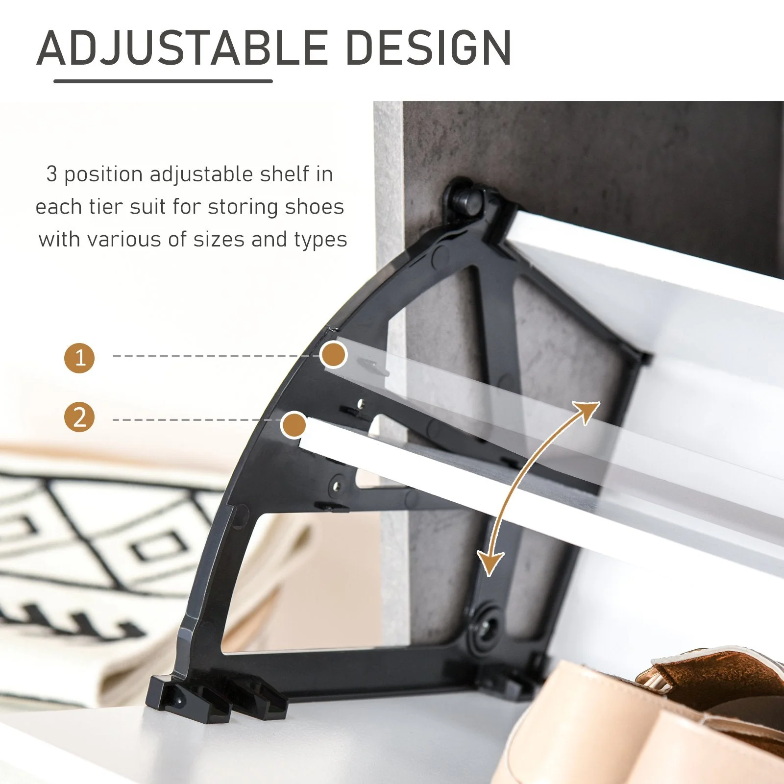 Two Drawer Shoe Cabinet Home Storage Organiser w/ Groove Handles Adjustable Shelves Modern Boxy Rack Hallway Bedroom Furniture - Image 5