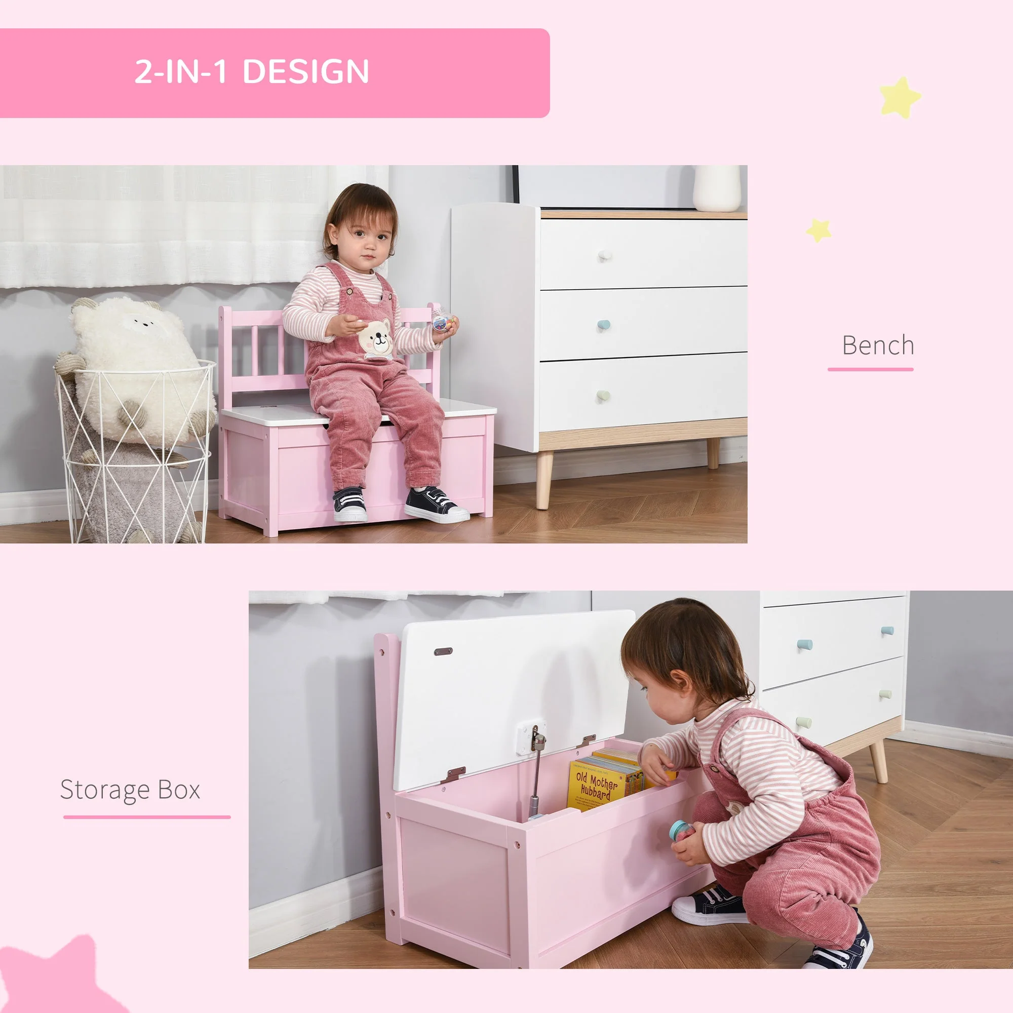 Two-In-One Wooden Toy Box - Image 4