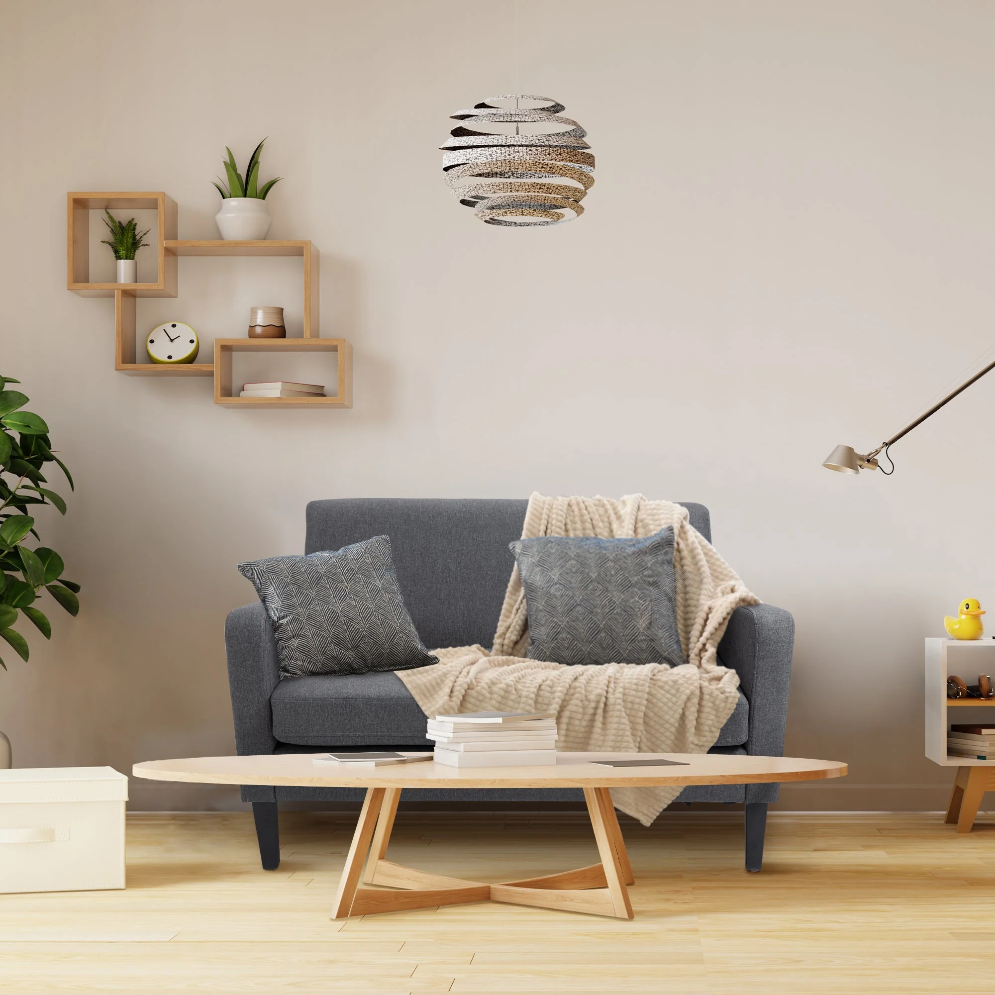 Two-Seater Slanted Back Sofa - Grey - Image 2