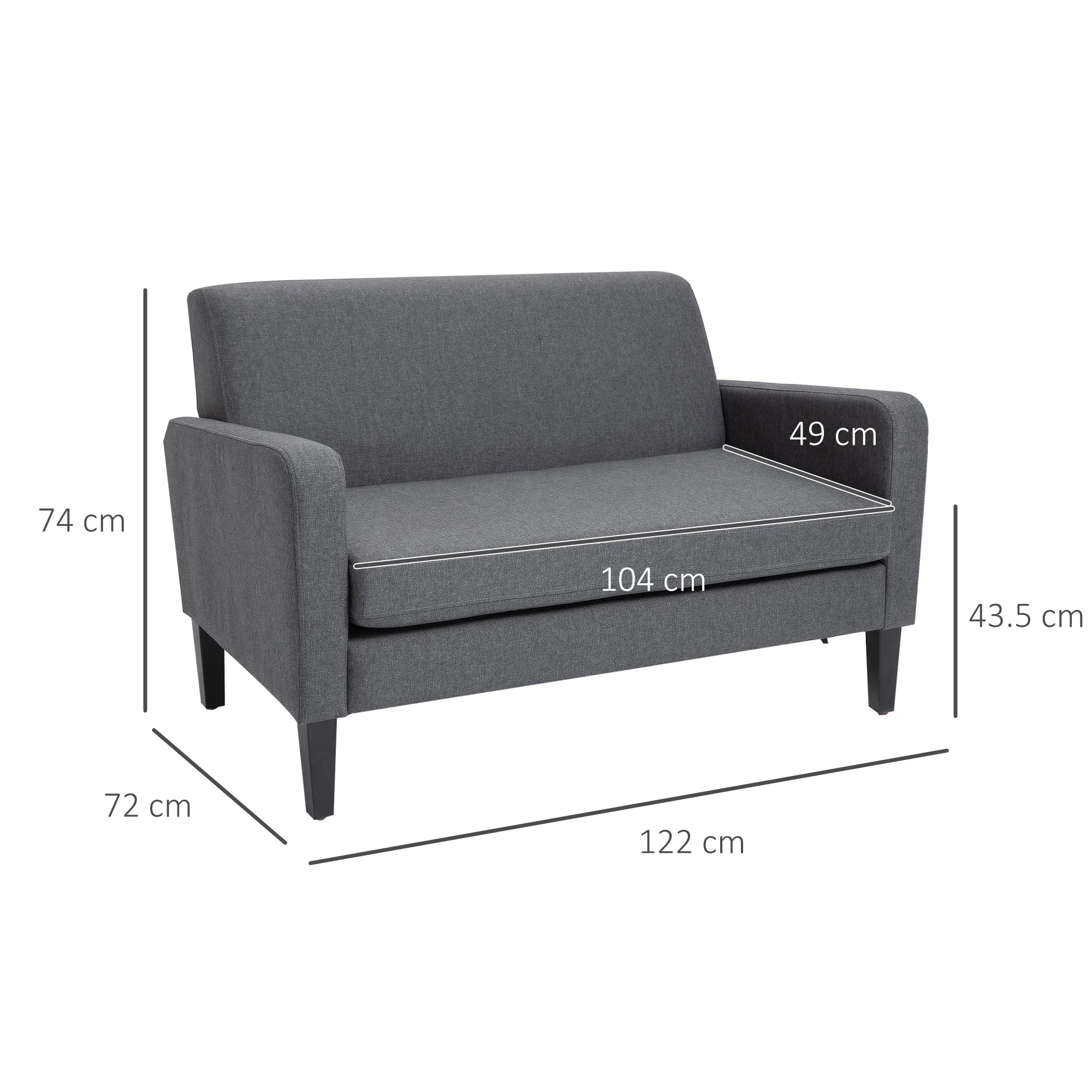 Two-Seater Slanted Back Sofa - Grey - Image 3
