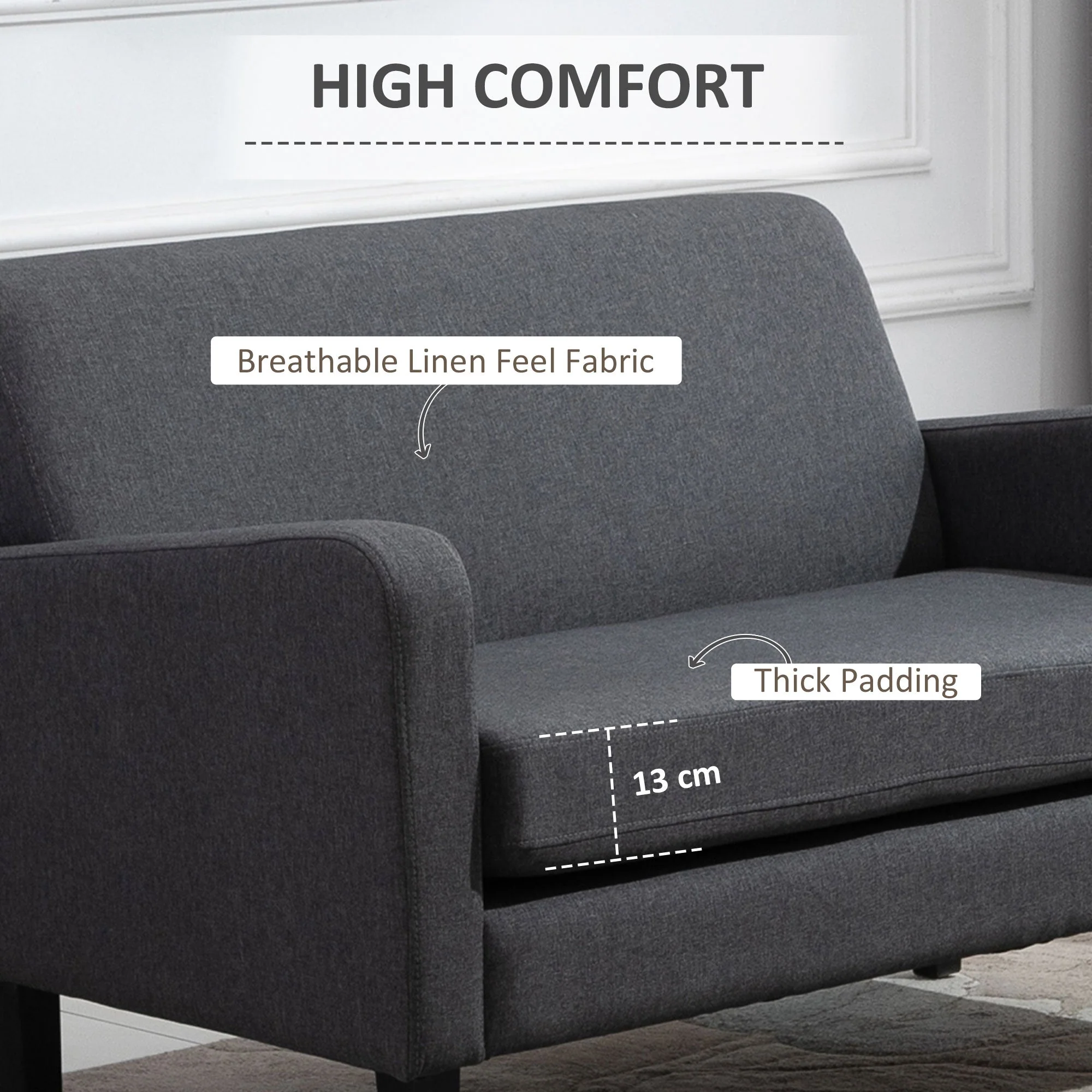 Two-Seater Slanted Back Sofa - Grey - Image 4