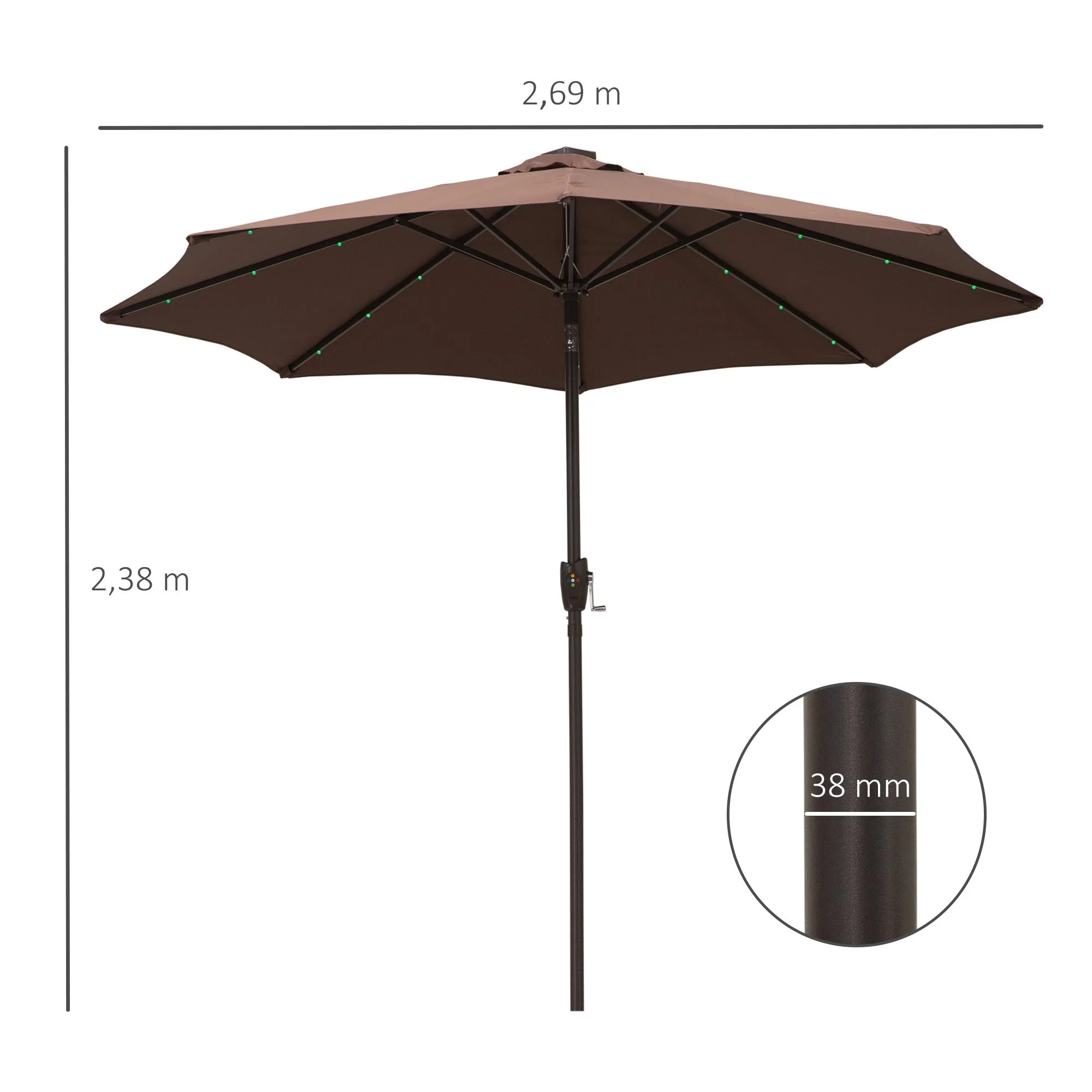Umbrella Parasol 24 Solar LED-Brown/Coffee - Image 3