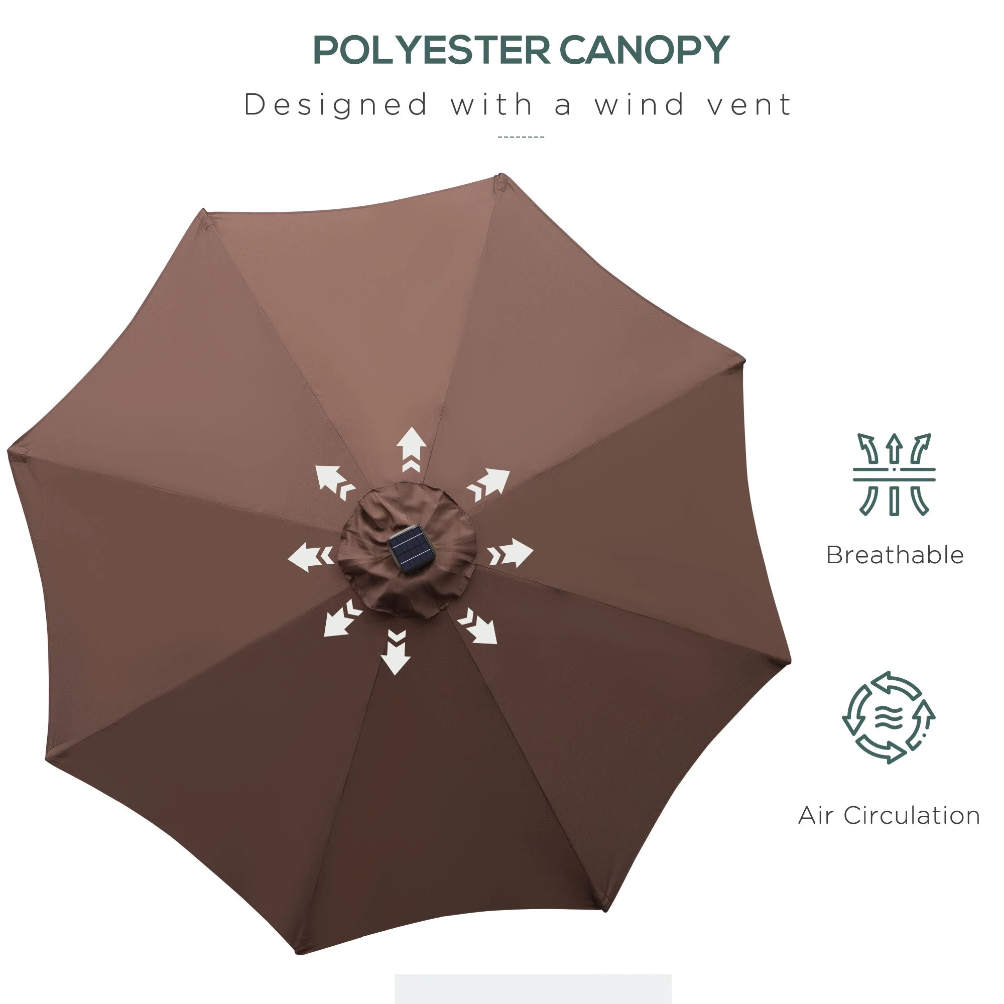 Umbrella Parasol 24 Solar LED-Brown/Coffee - Image 4