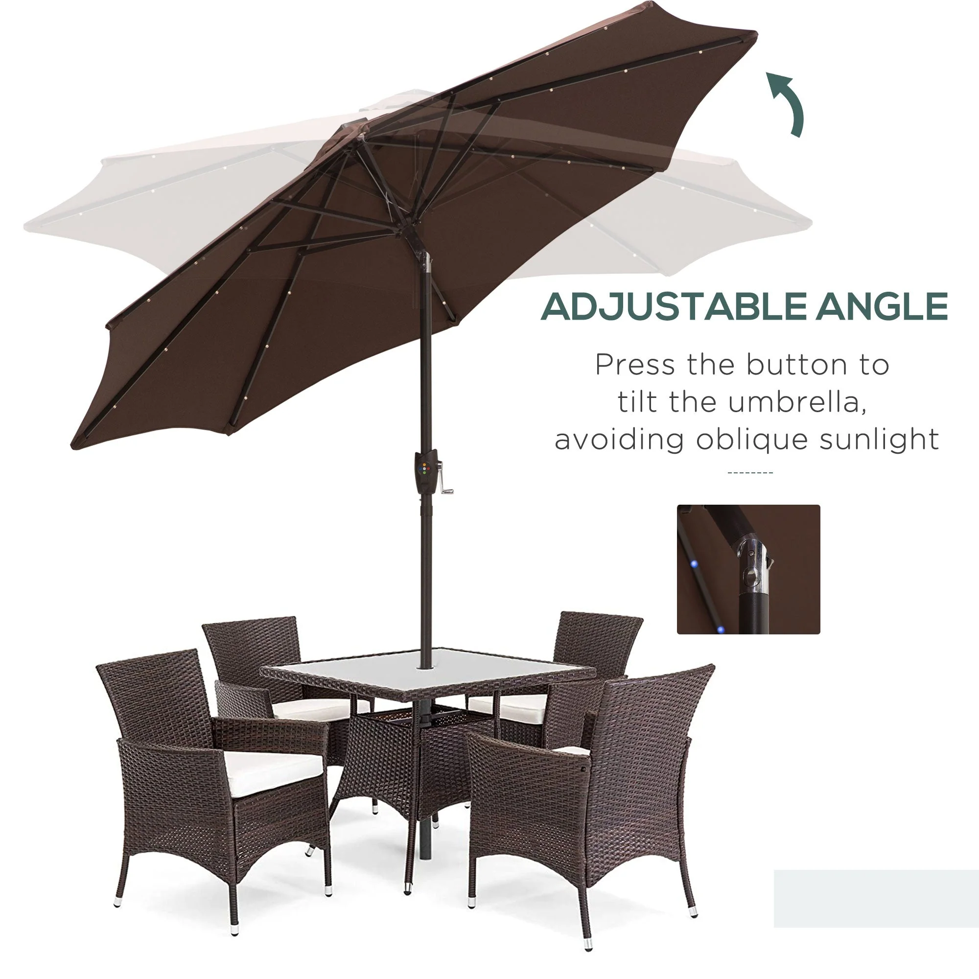 Umbrella Parasol 24 Solar LED-Brown/Coffee - Image 6