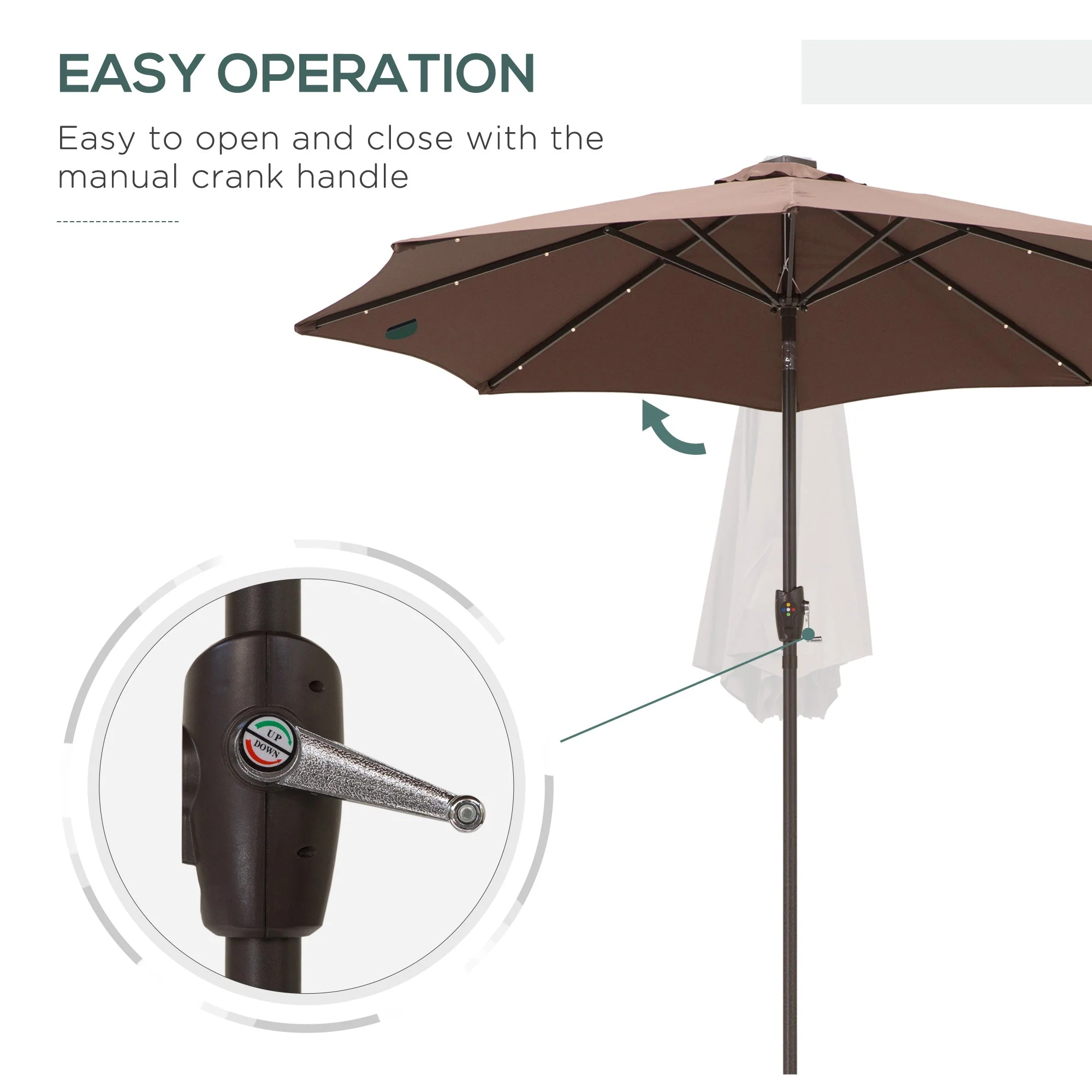 Umbrella Parasol 24 Solar LED-Brown/Coffee - Image 7