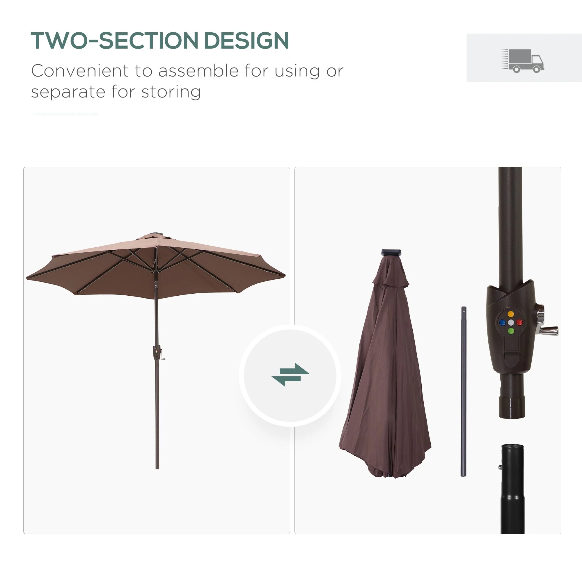 Umbrella Parasol 24 Solar LED-Brown/Coffee - Image 8