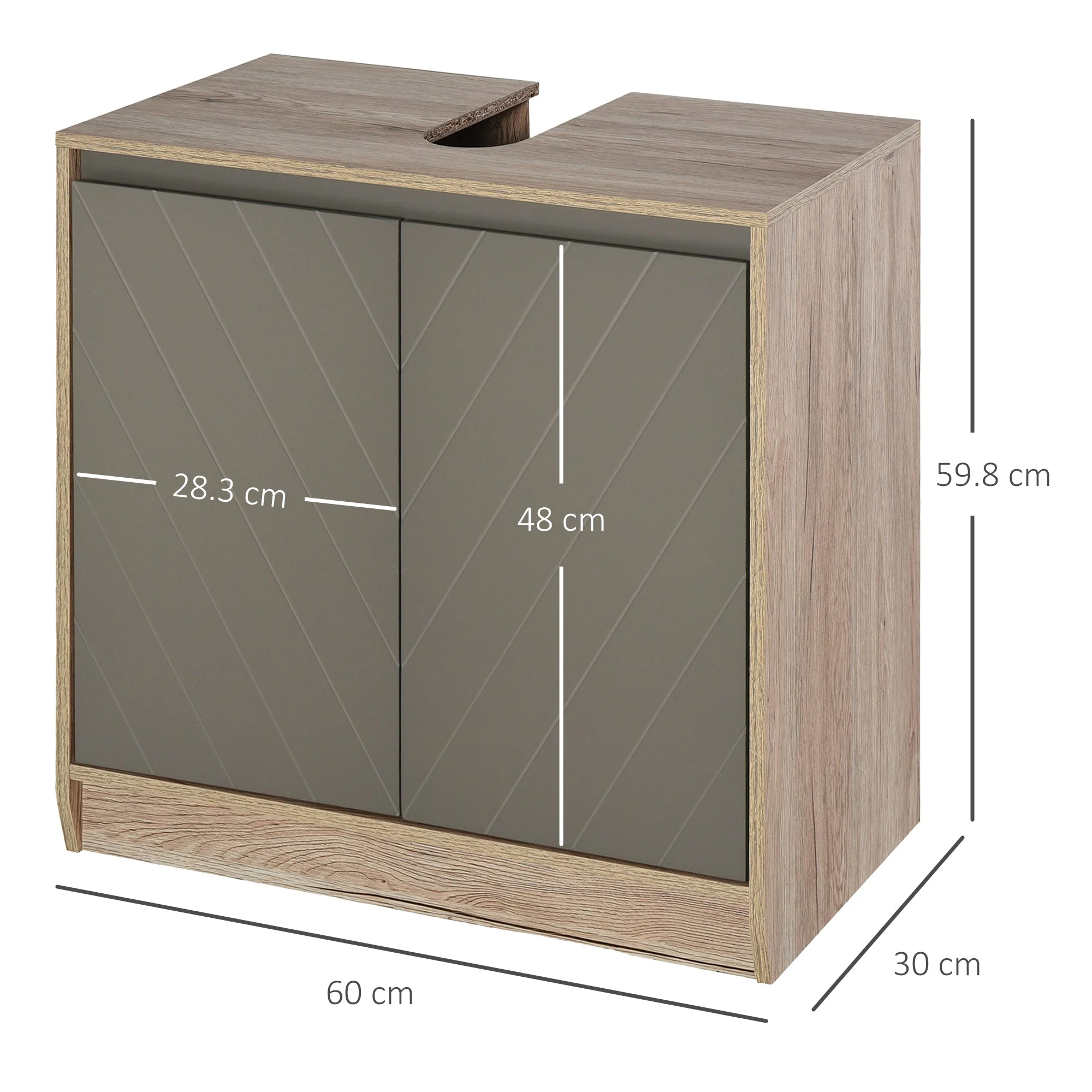 Under Sink Storage Cabinet Floor Standing Cupboard w/ Adjustable Shelf Bathroom Cabinet 2 Doors Versatile Style Grey - Image 3