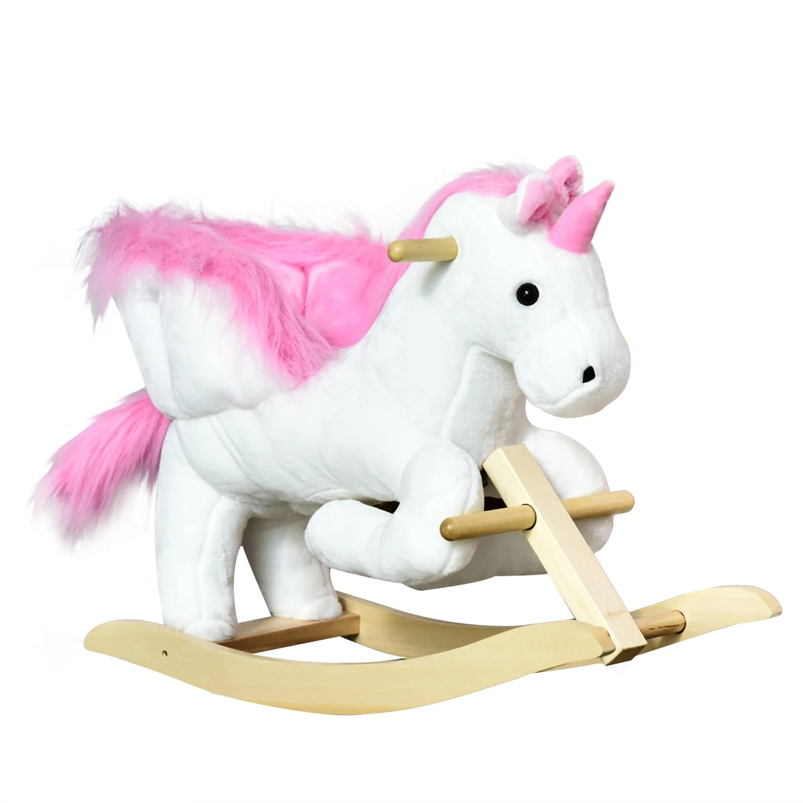 Unicorn Rocking Horse Kids Wooden Ride On Plush Toy w/ Music - Image 2
