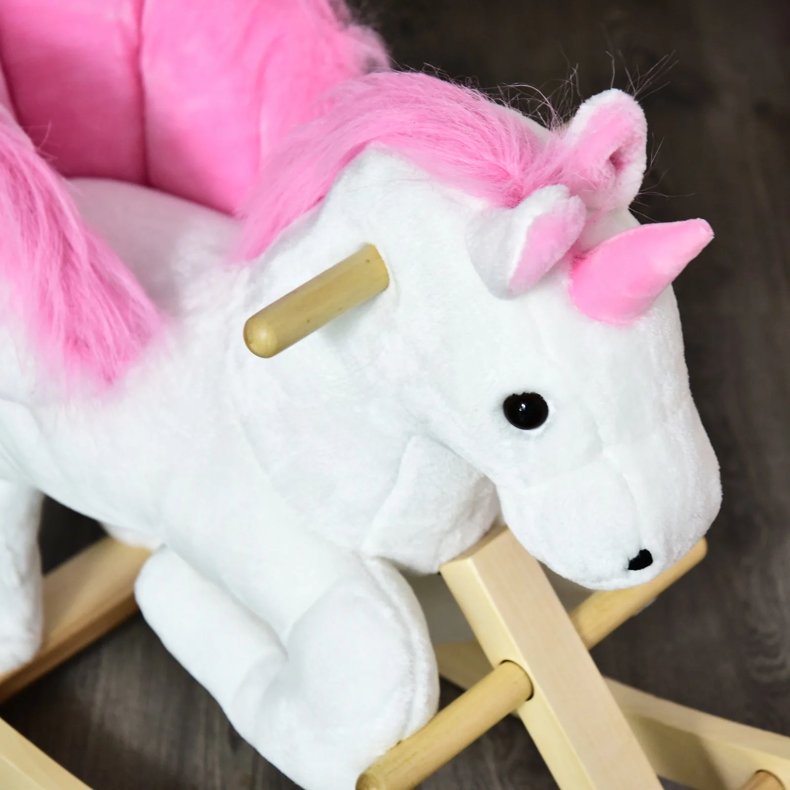Unicorn Rocking Horse Kids Wooden Ride On Plush Toy w/ Music - Image 8