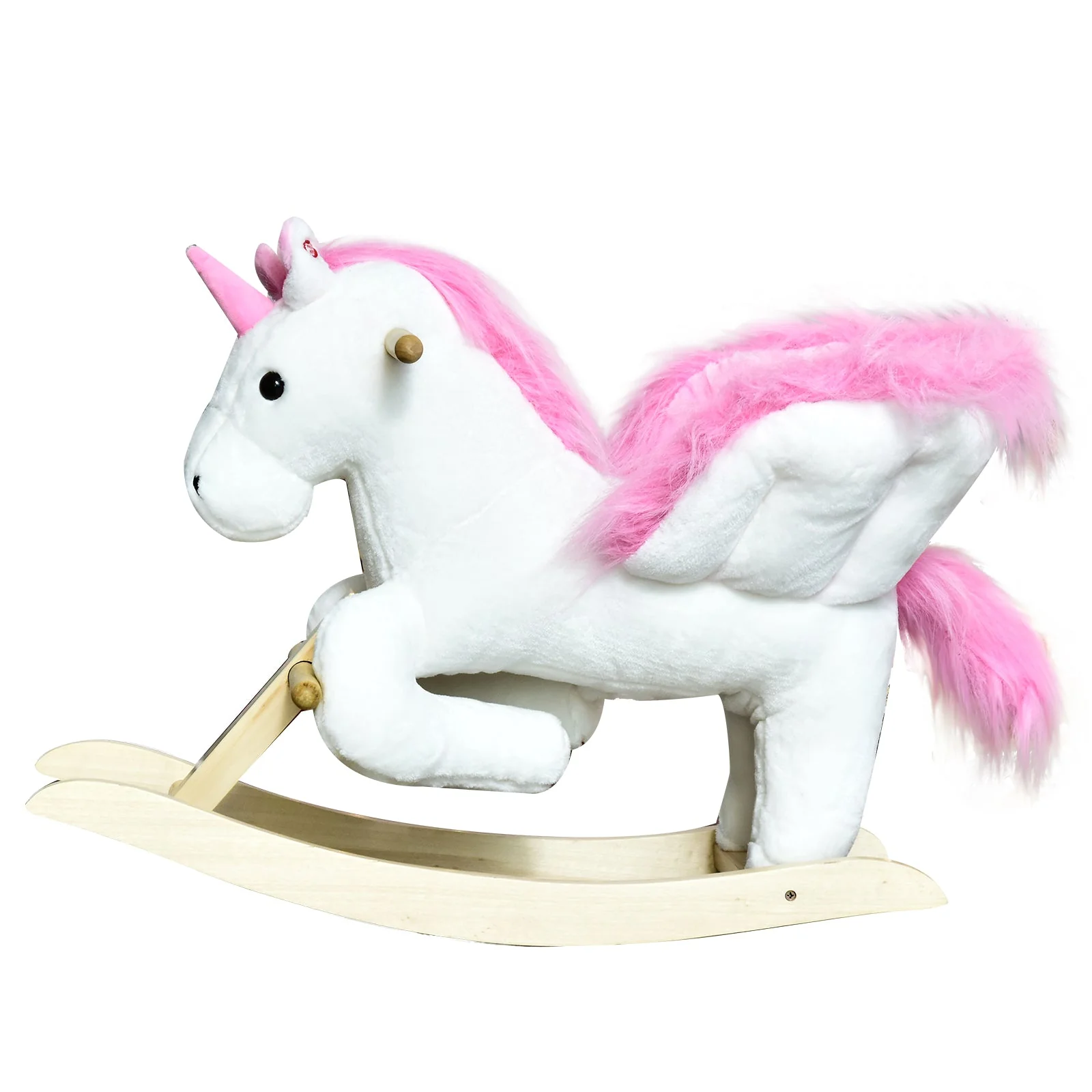 Unicorn Rocking Horse Kids Wooden Ride On Plush Toy w/ Music - Image 9