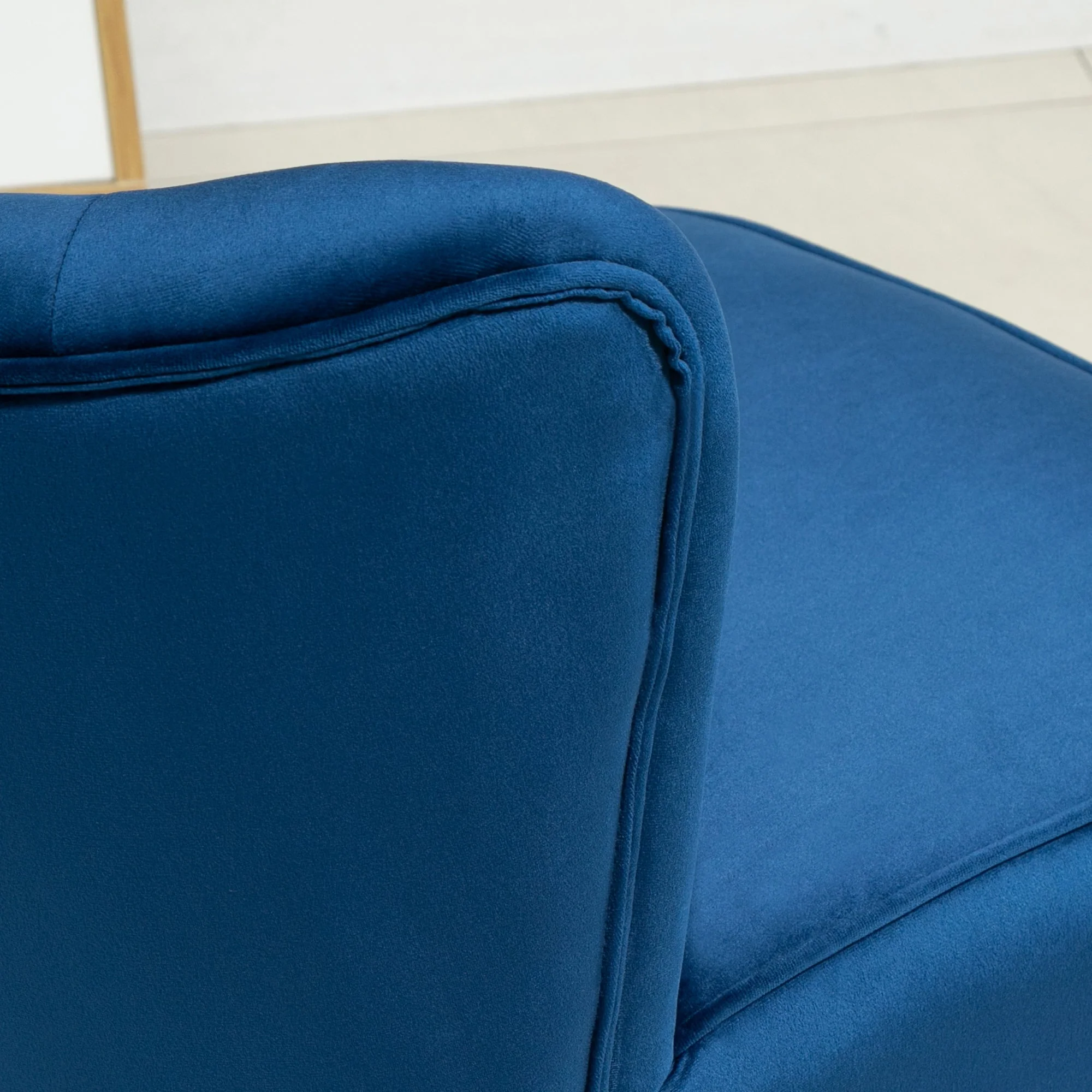 Velvet-Feel Tub Chair and Footstool - Blue - Image 8