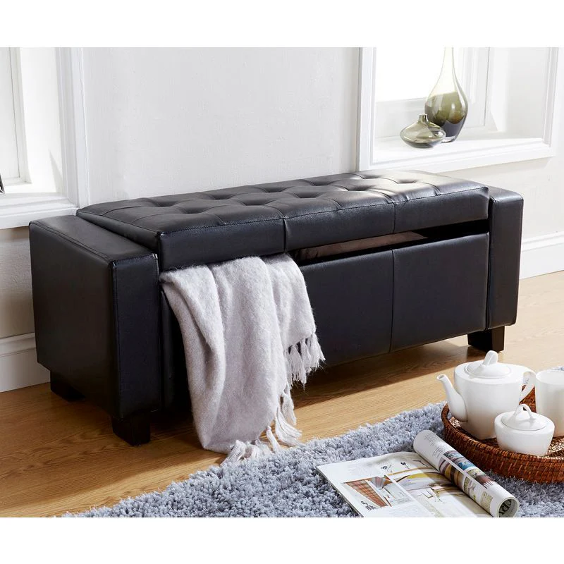 Verona Large Ottoman Faux Leather Black 1 Door - Image 4