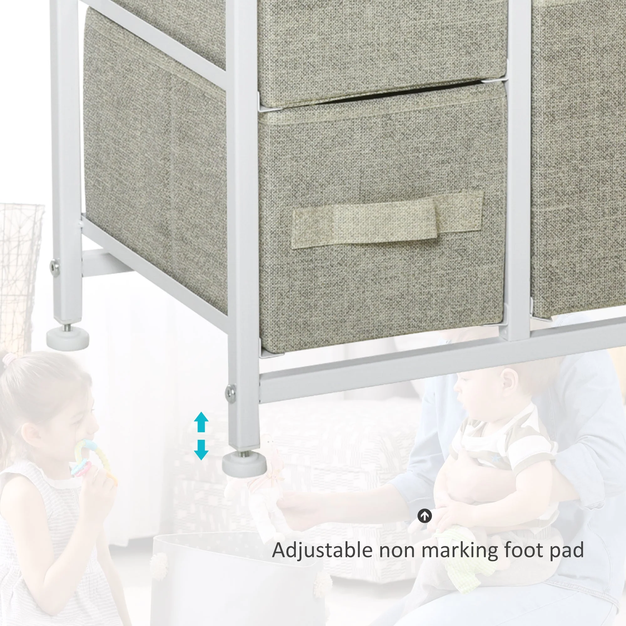 Vertical 7 Linen Drawers Cabinet Organizer Storage Dresser Tower with Metal Frame Adjustable Feet for Living Room - Image 5