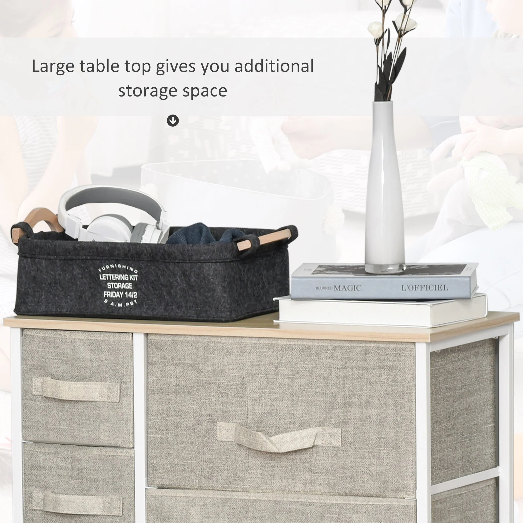 Vertical 7 Linen Drawers Cabinet Organizer Storage Dresser Tower with Metal Frame Adjustable Feet for Living Room - Image 6