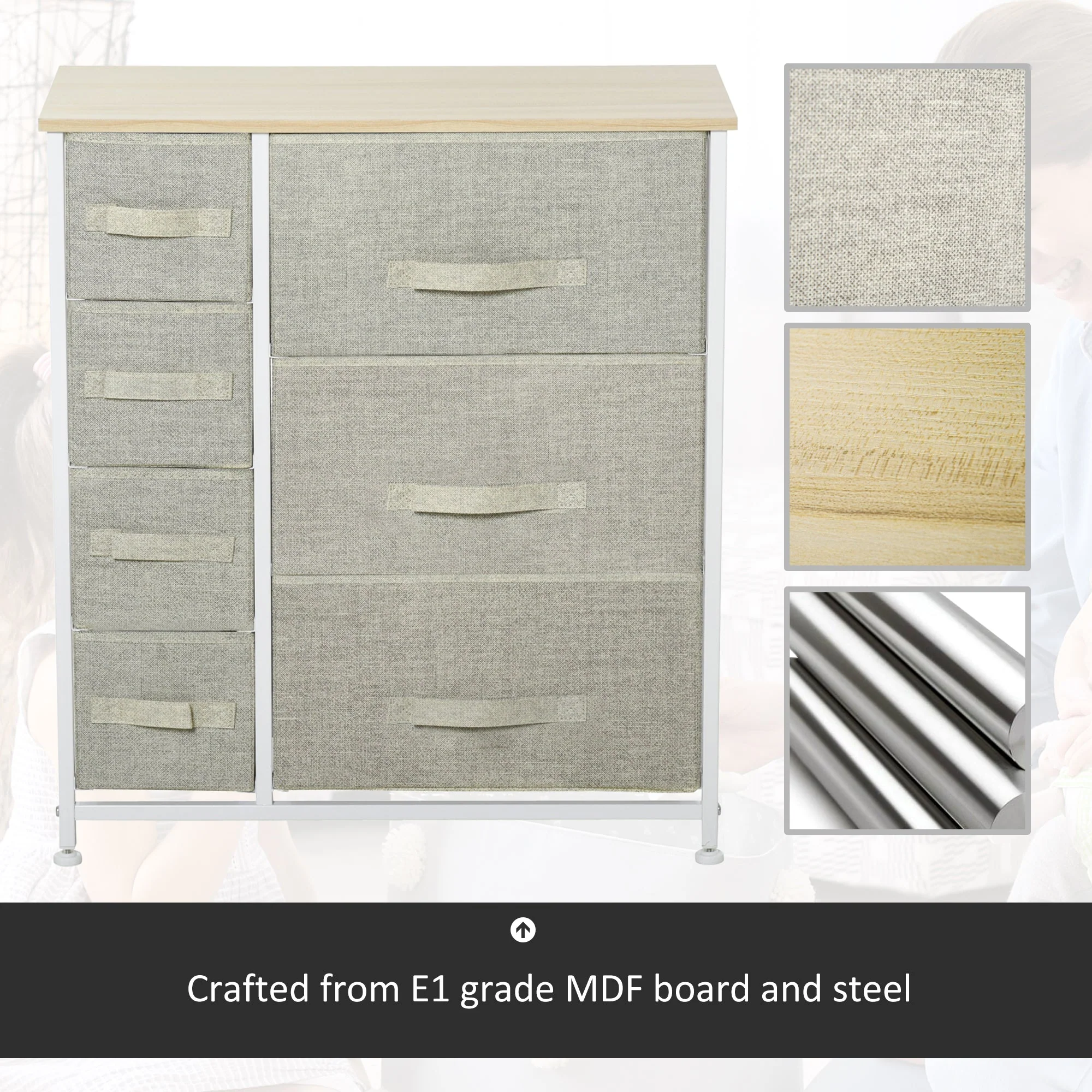 Vertical 7 Linen Drawers Cabinet Organizer Storage Dresser Tower with Metal Frame Adjustable Feet for Living Room - Image 7
