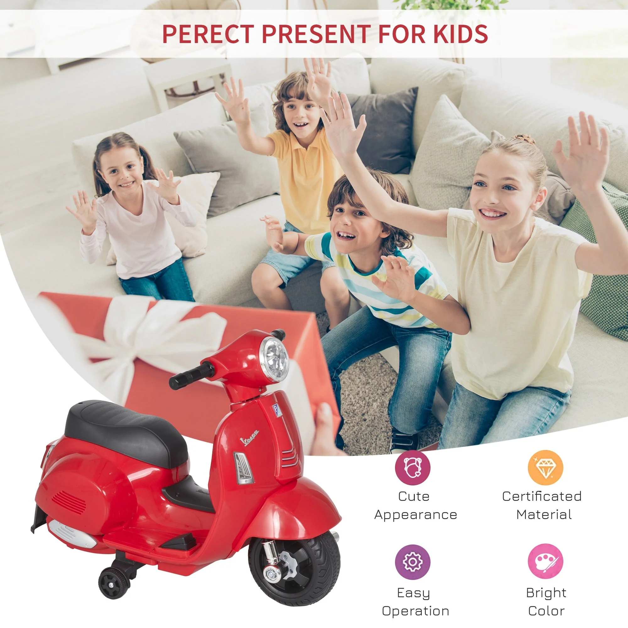 Vespa Licensed Kids Ride On Motorcycle 6V Battery Powered Electric Toys - Image 3
