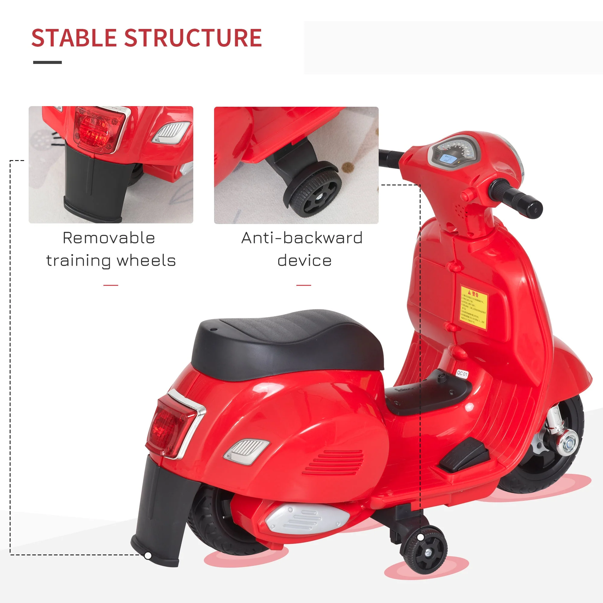 Vespa Licensed Kids Ride On Motorcycle 6V Battery Powered Electric Toys - Image 5