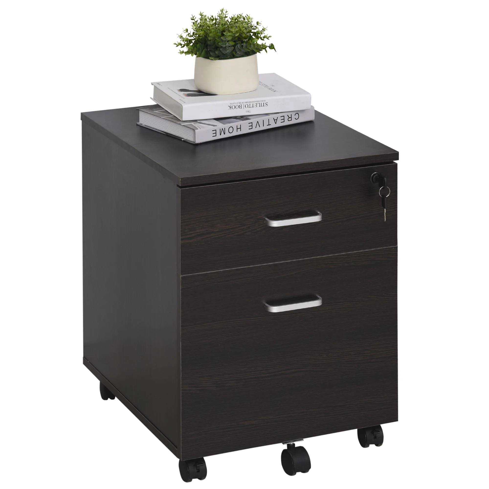 Vinsetto 2-Drawer Locking Office Filing Cabinet w/ 5 Wheels Rolling Storage Hanging Legal Letter Files Cupboard Home Organisation Black - Image 2