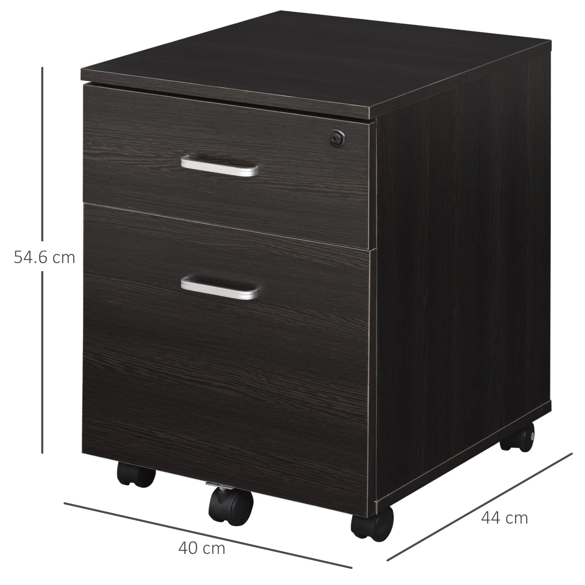 Vinsetto 2-Drawer Locking Office Filing Cabinet w/ 5 Wheels Rolling Storage Hanging Legal Letter Files Cupboard Home Organisation Black - Image 3