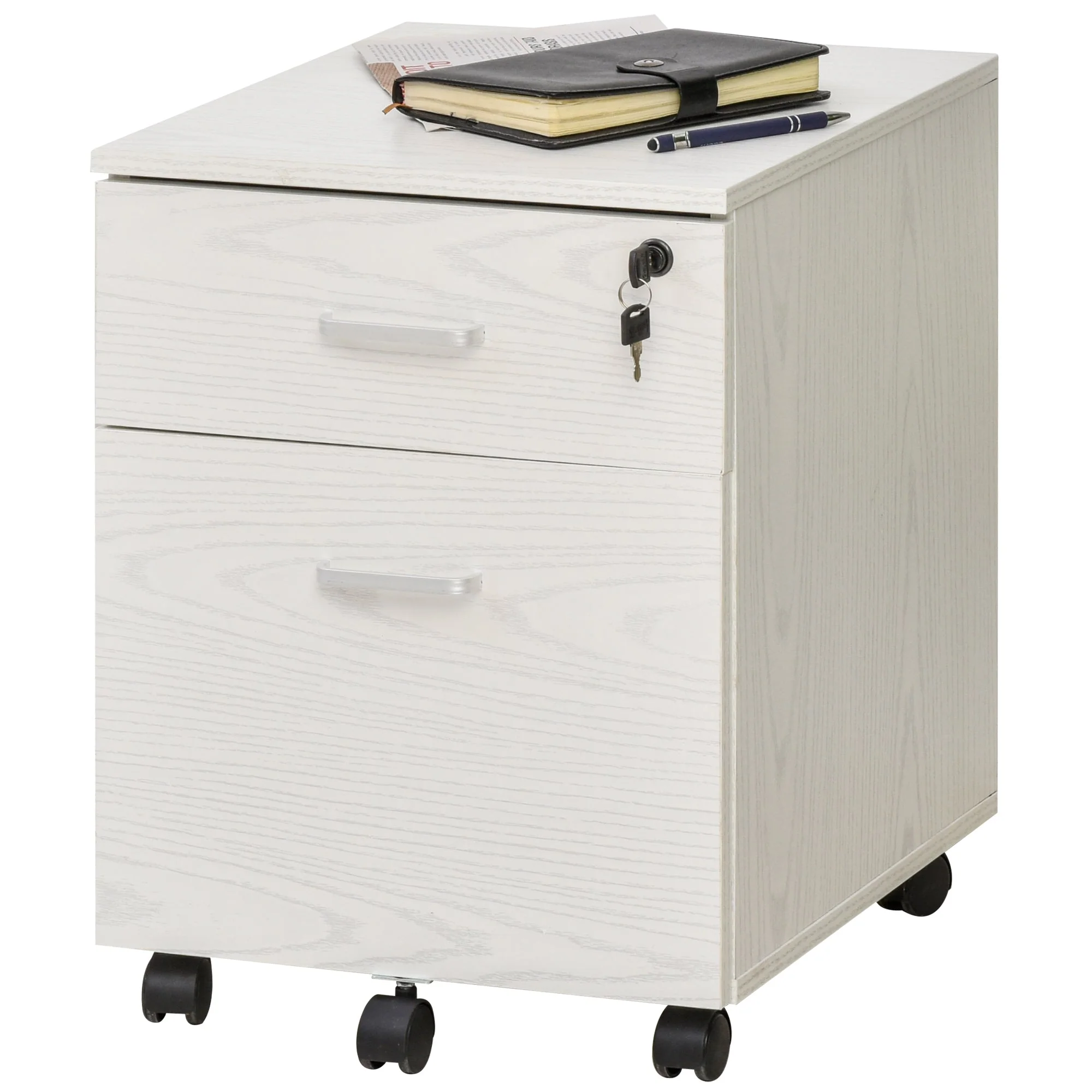 Vinsetto 2-Drawer Locking Office Filing Cabinet w/ 5 Wheels Rolling Storage Hanging Legal Letter Files Cupboard Home Organisation White - Image 2