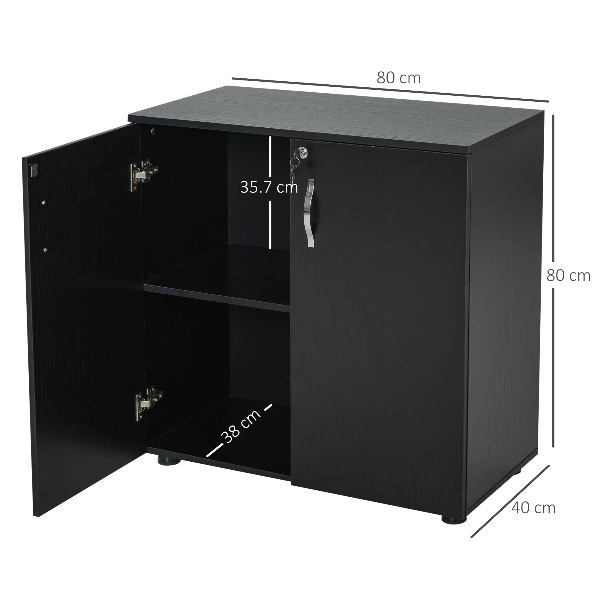 Vinsetto 2-Tier Locking Office Storage Cabinet File Organisation w/ Feet Melamine Coating Aluminium Handles 2 Keys Stylish Black - Image 3