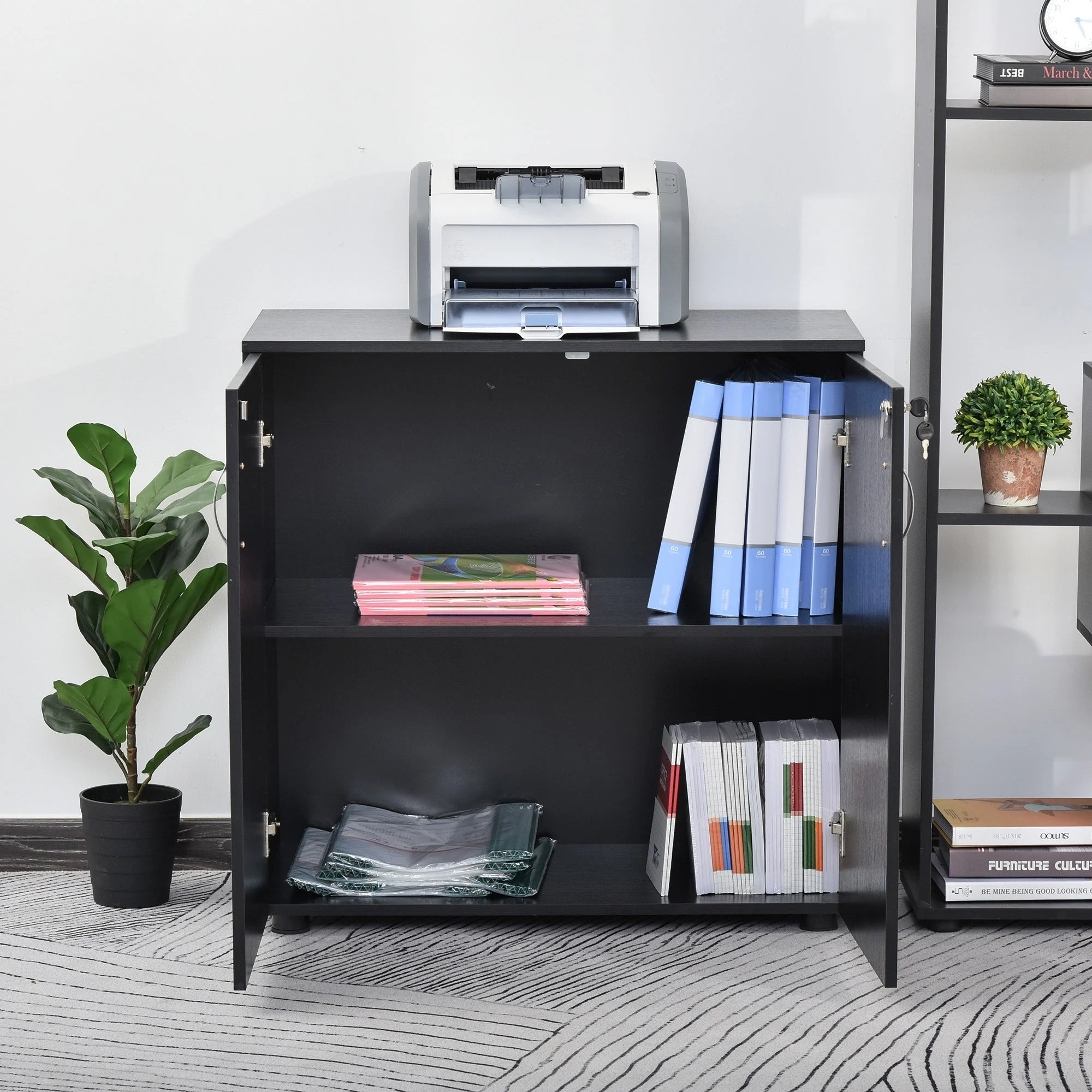 Vinsetto 2-Tier Locking Office Storage Cabinet File Organisation w/ Feet Melamine Coating Aluminium Handles 2 Keys Stylish Black - Image 5