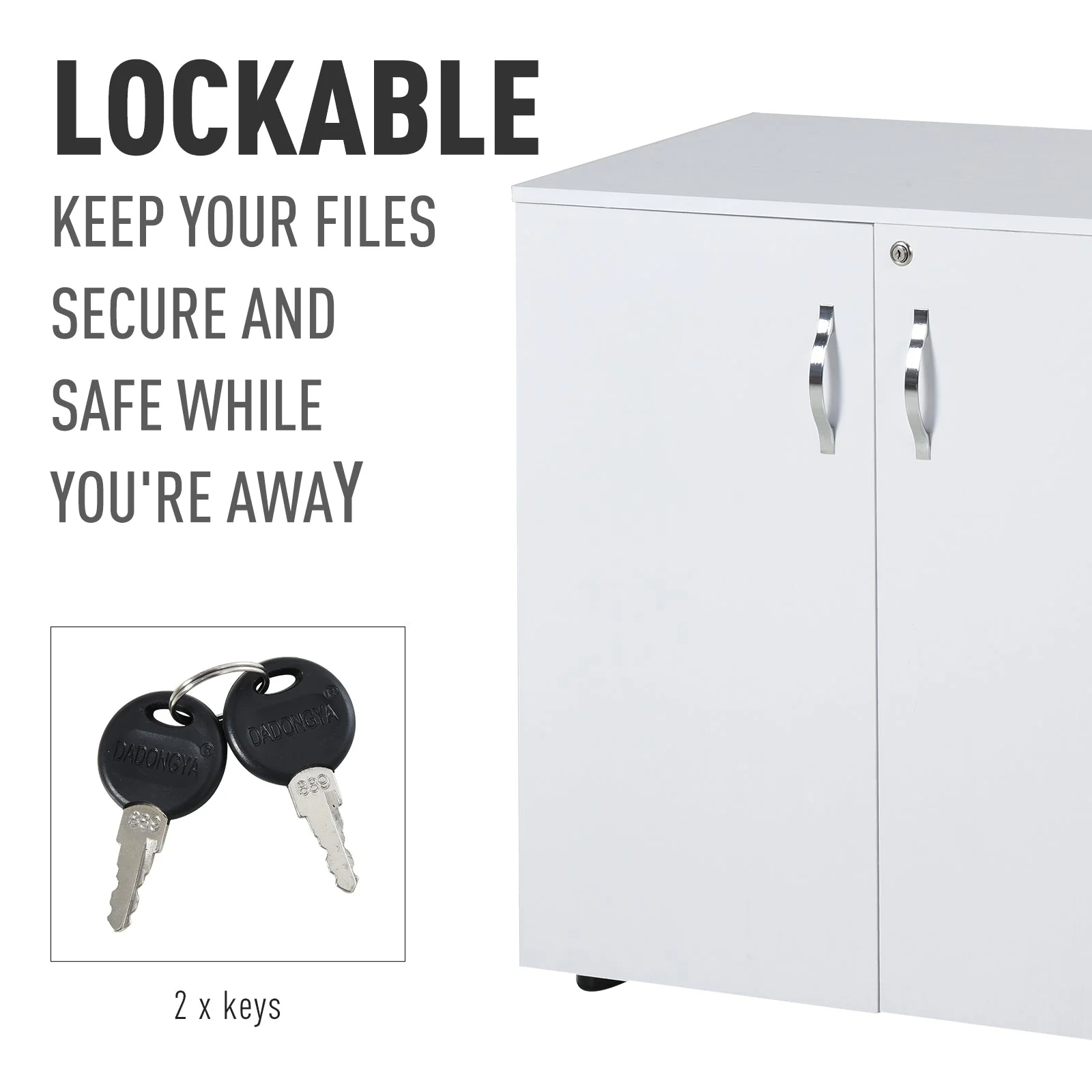 Vinsetto 2-Tier Locking Office Storage Cabinet File Organisation w/ Feet Melamine Coating Aluminium Handles 2 Keys Stylish White - Image 7