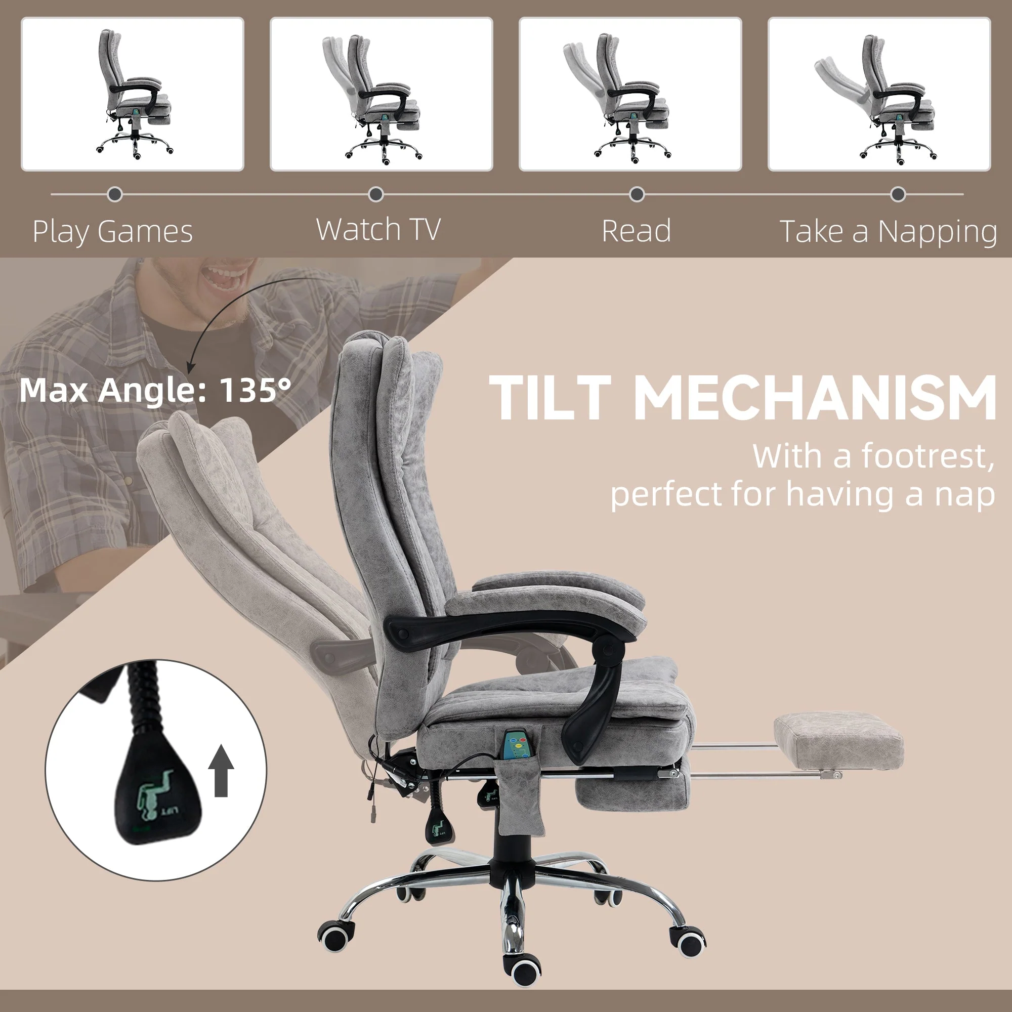 Vinsetto 6 Point Vibrating Massage Office Chair With Heat - Image 6