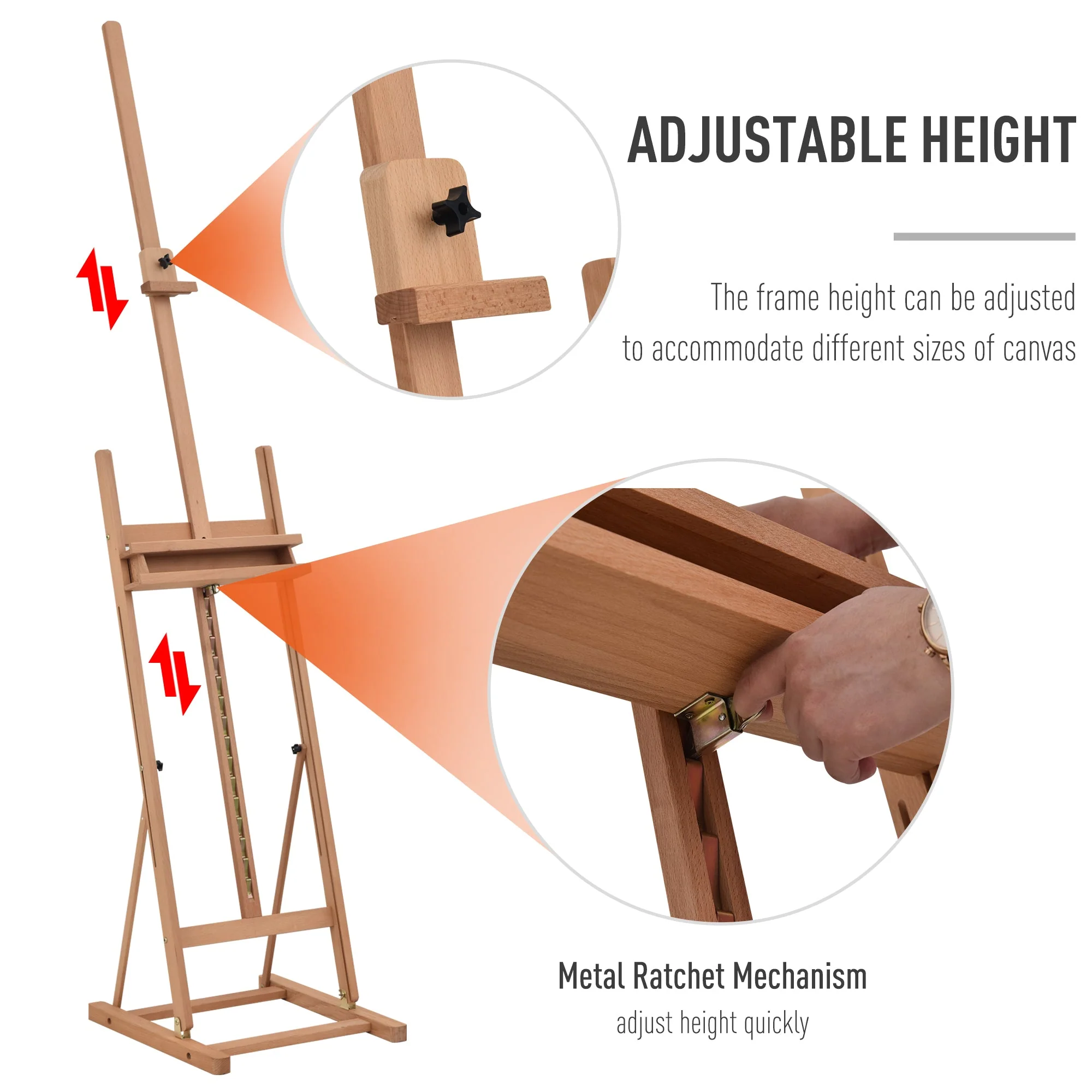 Vinsetto Art Studio Easel Height Adjustable W/ Canvas Holder Pencil Case Display Drawing - Image 4
