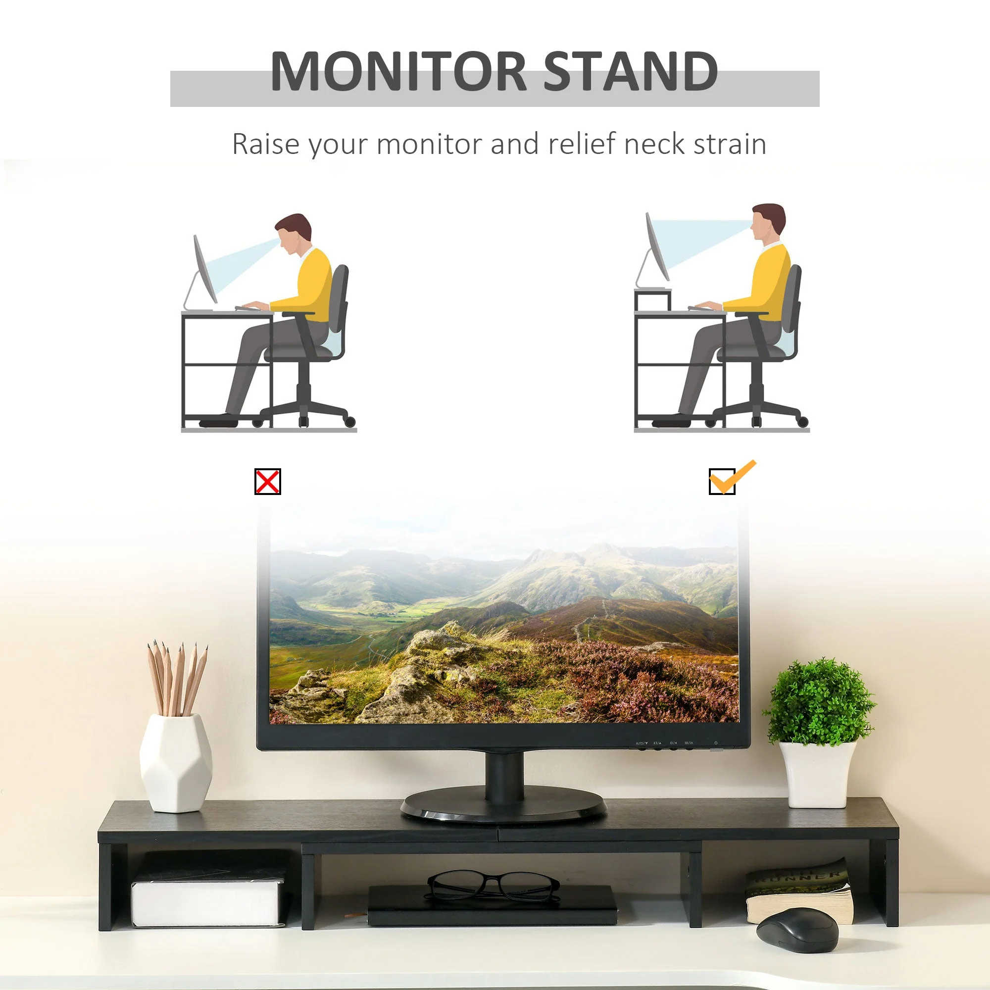 Vinsetto Dual Monitor Stand Riser With Adjustable Length And Angle - Image 4