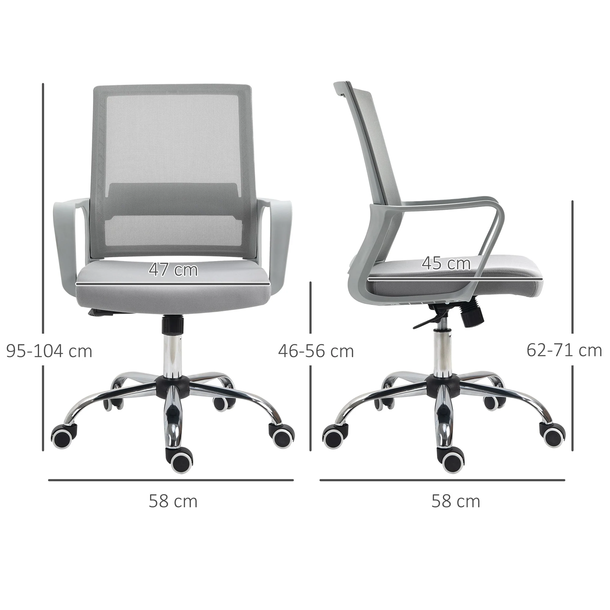 Vinsetto Ergonomic Desk Chair Mesh Office Chair with Adjustable Height Armrest and 360° Swivel Castor Wheels Grey - Image 3