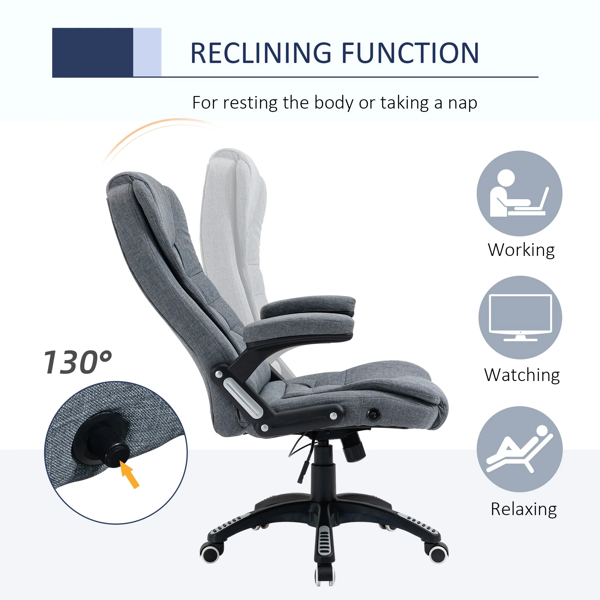 Vinsetto Ergonomic Office Chair Comfortable Desk Chair with Armrests Adjustable Height Reclining and Tilt Function Dark Grey - Image 6