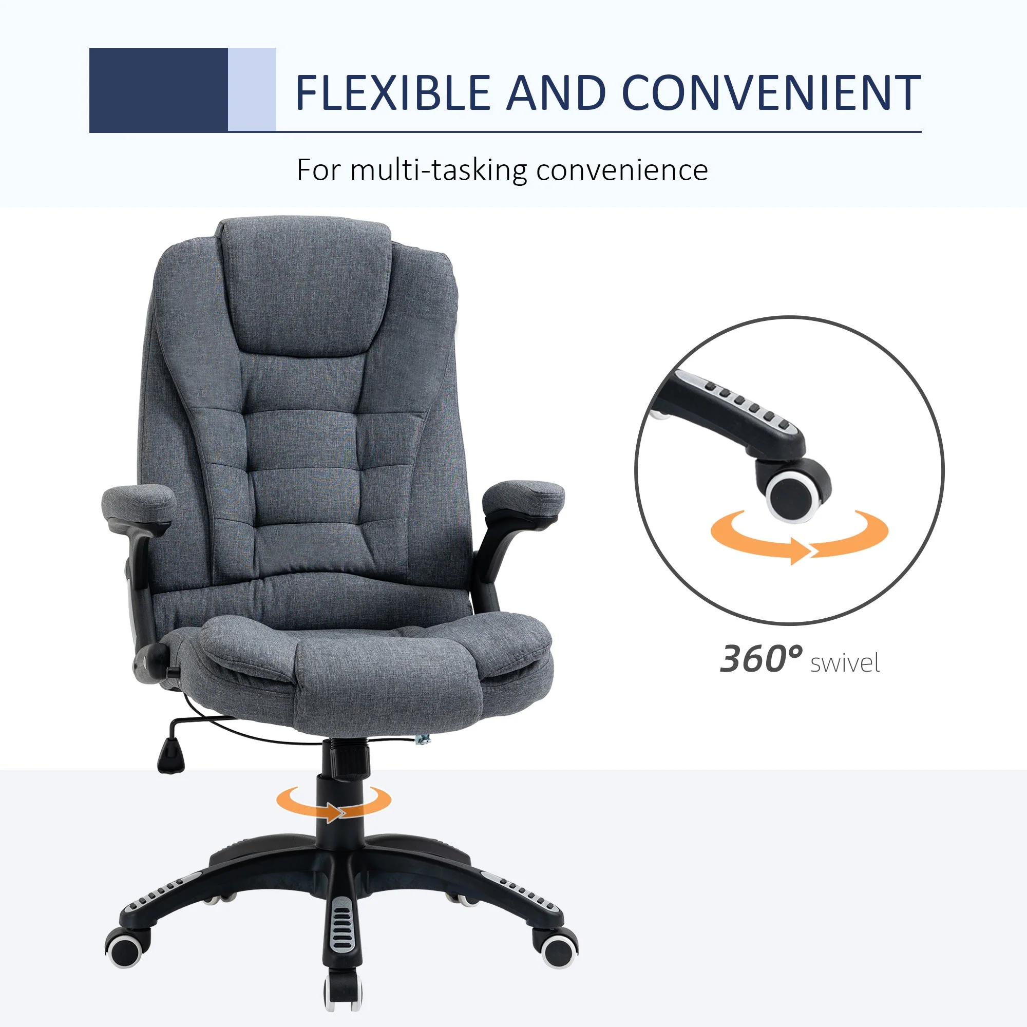 Vinsetto Ergonomic Office Chair Comfortable Desk Chair with Armrests Adjustable Height Reclining and Tilt Function Dark Grey - Image 7