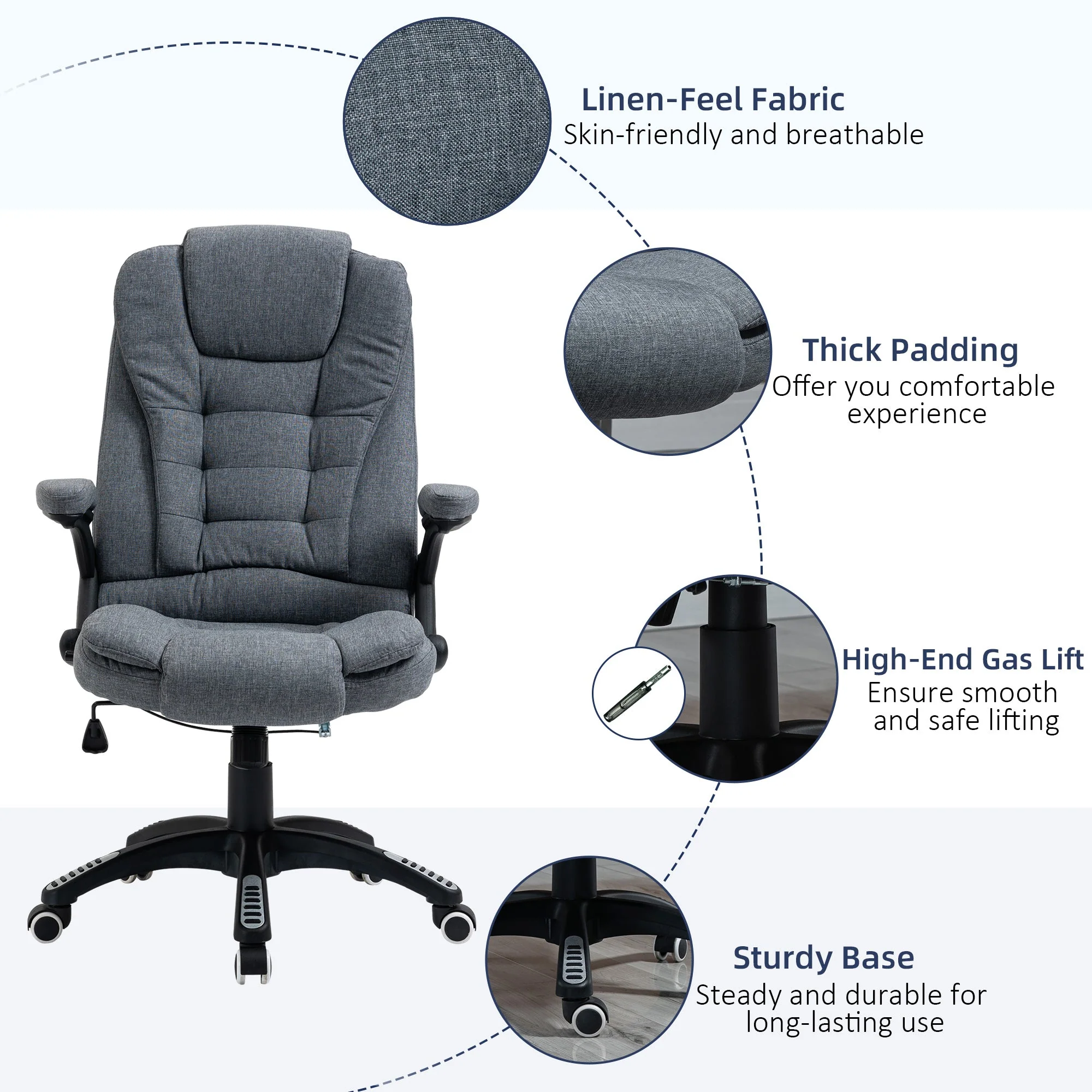 Vinsetto Ergonomic Office Chair Comfortable Desk Chair with Armrests Adjustable Height Reclining and Tilt Function Dark Grey - Image 8