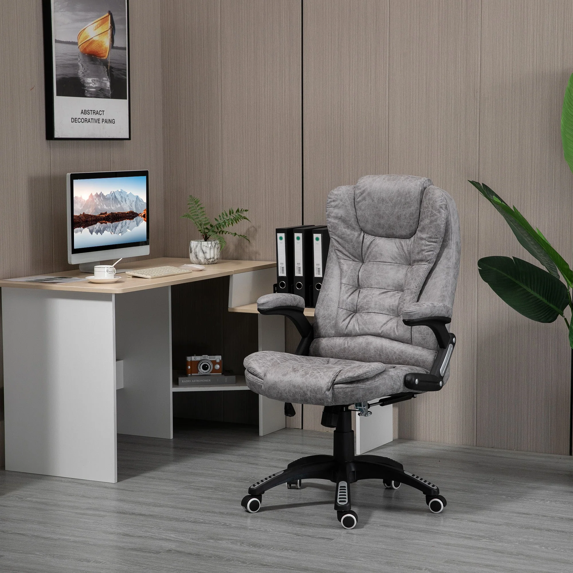 Vinsetto Ergonomic Office Chair Comfortable Desk Chair With Armrests Adjustable Height Reclining And Tilt Function Grey - Image 2