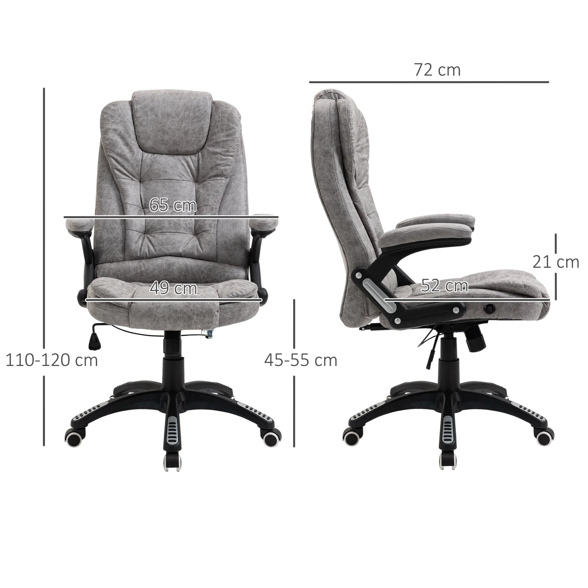 Vinsetto Ergonomic Office Chair Comfortable Desk Chair With Armrests Adjustable Height Reclining And Tilt Function Grey - Image 3