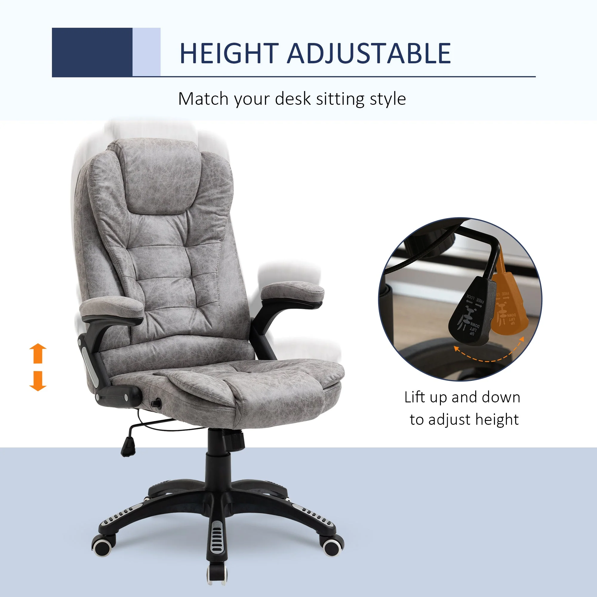 Vinsetto Ergonomic Office Chair Comfortable Desk Chair With Armrests Adjustable Height Reclining And Tilt Function Grey - Image 4