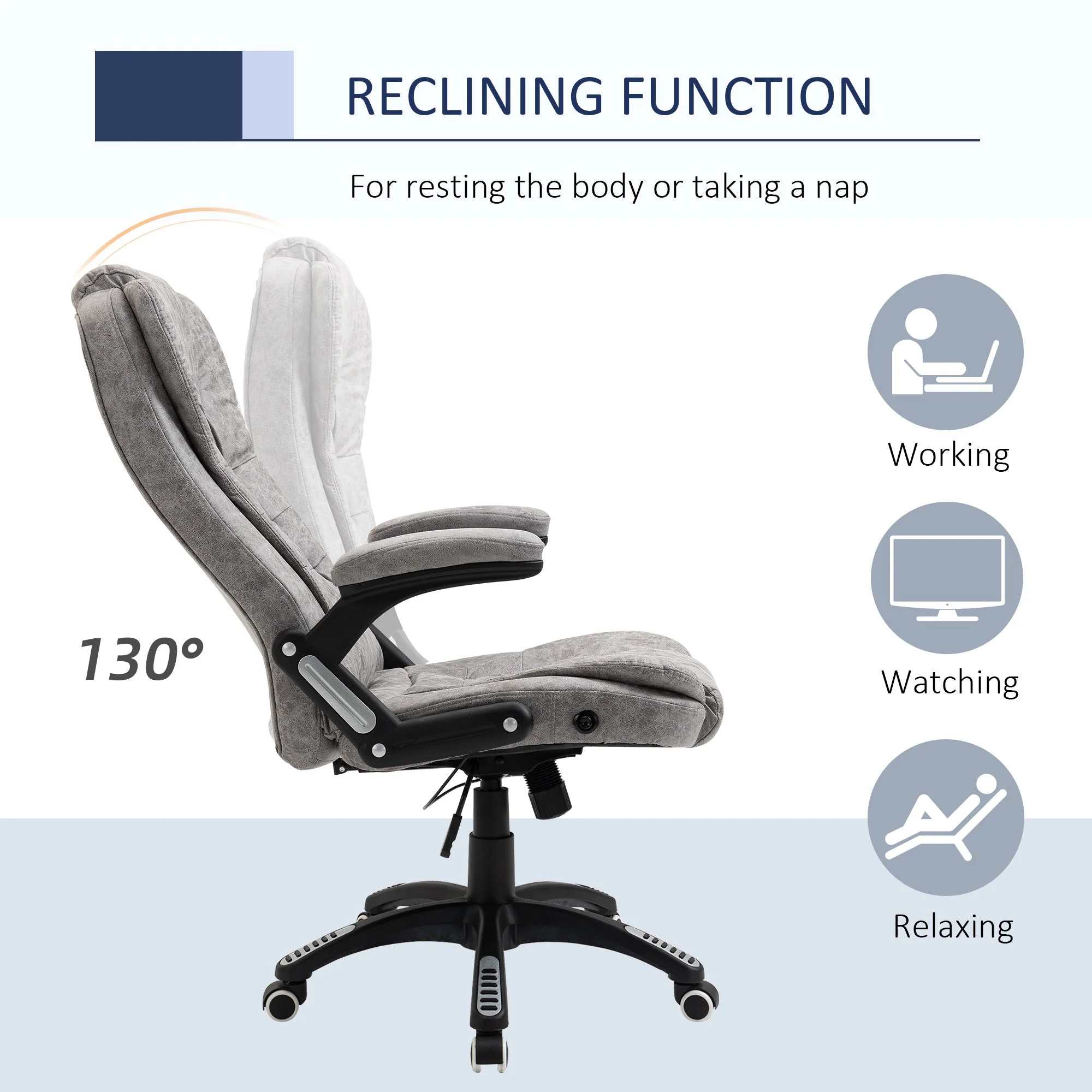 Vinsetto Ergonomic Office Chair Comfortable Desk Chair With Armrests Adjustable Height Reclining And Tilt Function Grey - Image 6