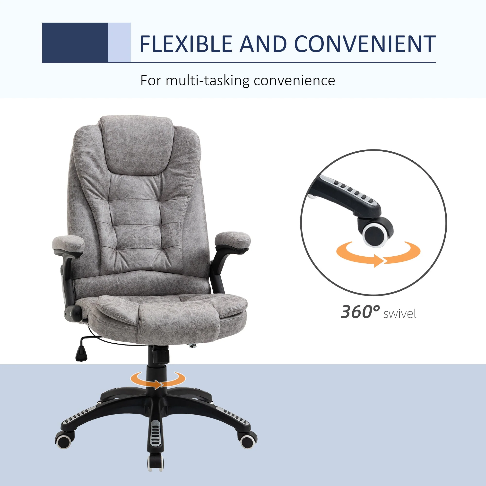 Vinsetto Ergonomic Office Chair Comfortable Desk Chair With Armrests Adjustable Height Reclining And Tilt Function Grey - Image 7