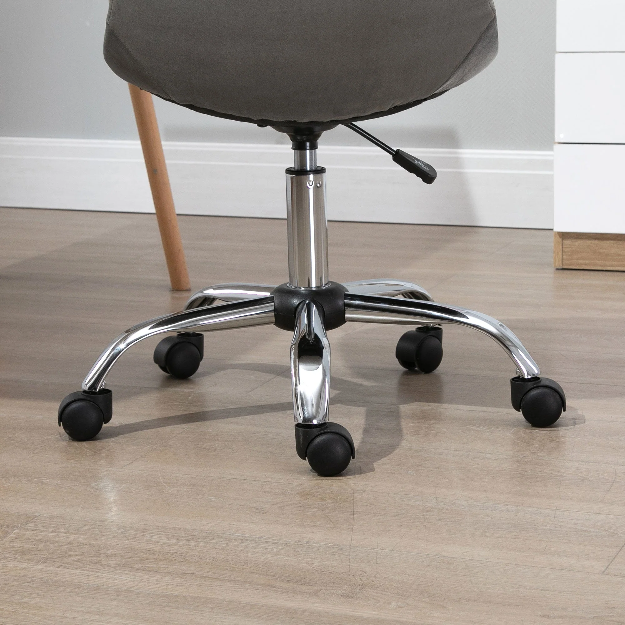 Vinsetto Ergonomic Office Chair Velvet Computer Home Study Chair Armless With Wheels Grey - Image 9