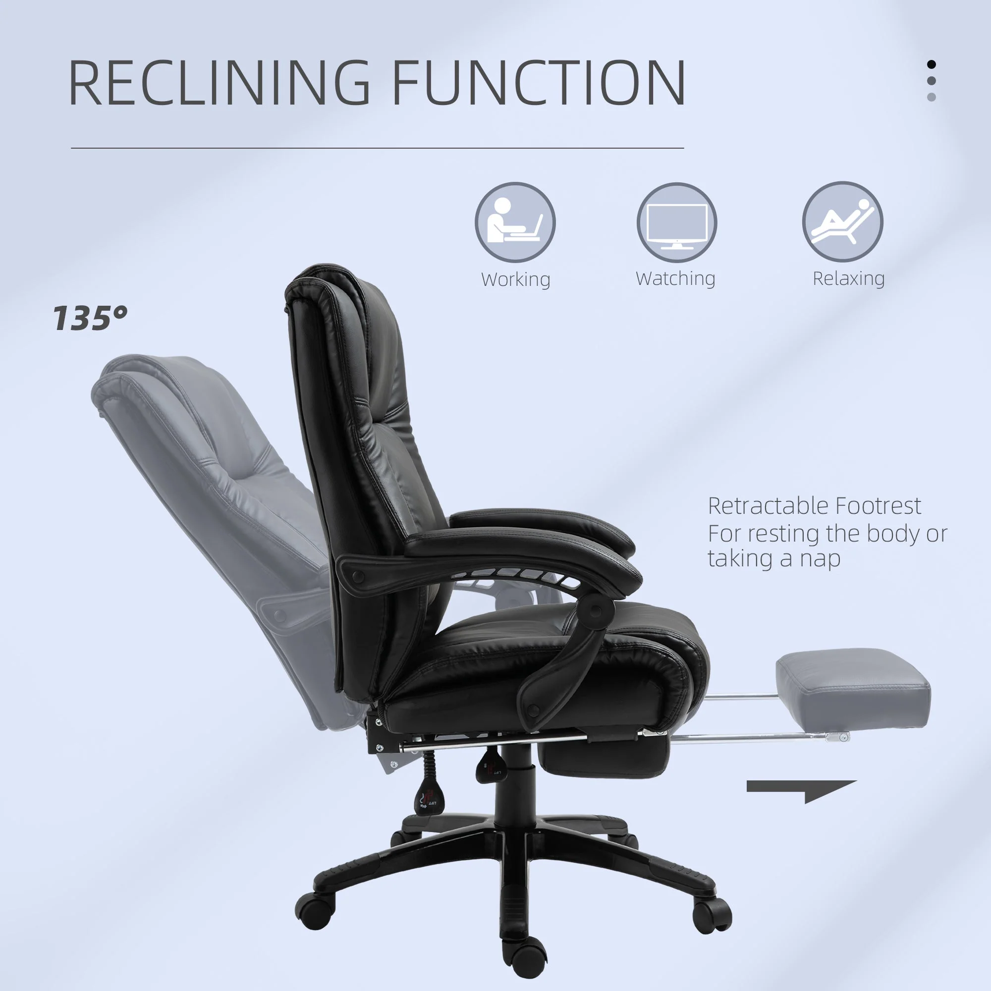 Vinsetto Executive Home Office Chair Swivel High Back Recliner PU Leather Ergonomic Chair - Image 5