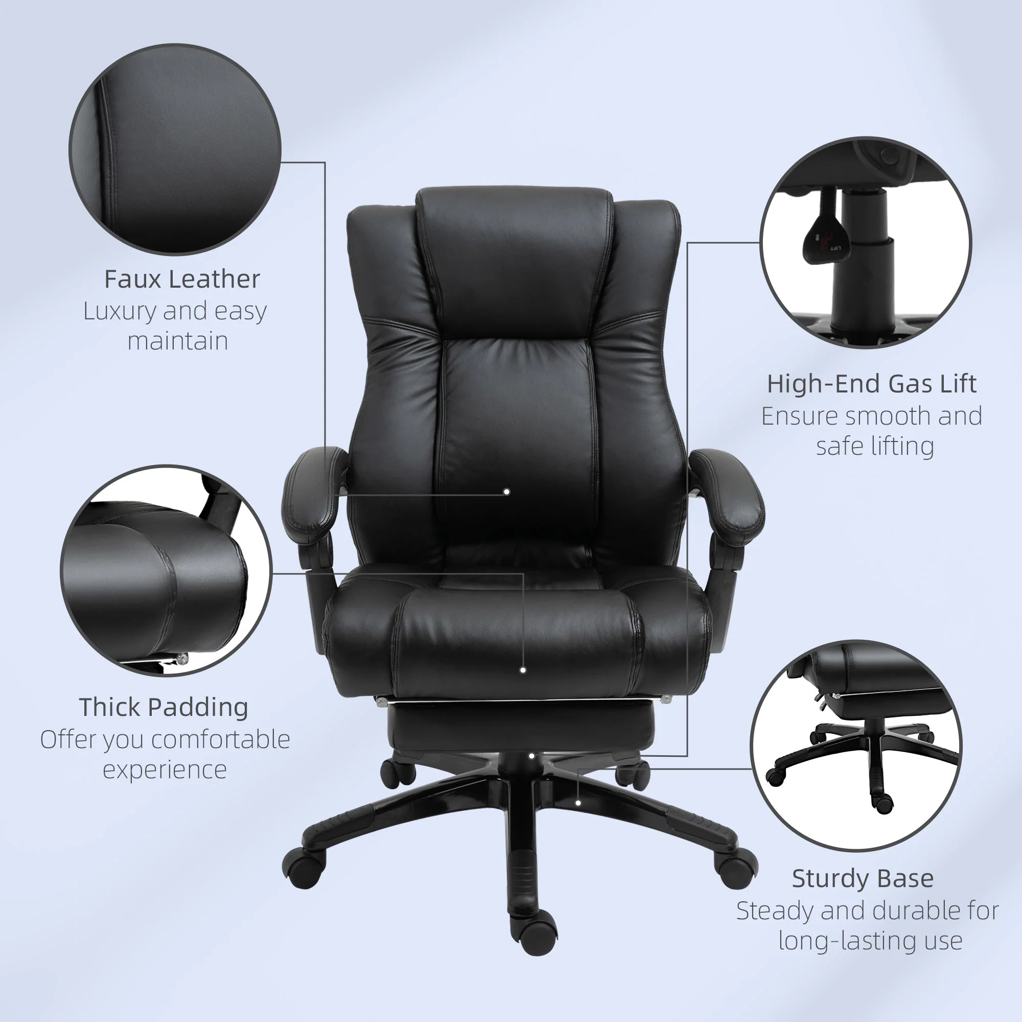 Vinsetto Executive Home Office Chair Swivel High Back Recliner PU Leather Ergonomic Chair - Image 7