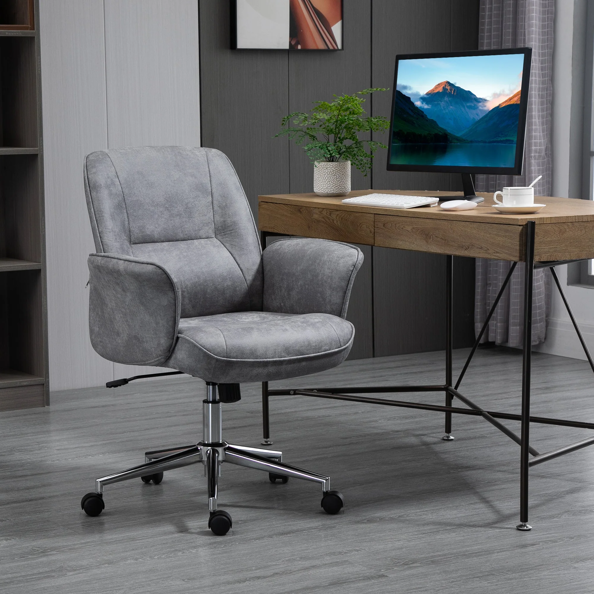 Vinsetto Faux Microfibre Leather Office Chair - Light Grey - Image 2