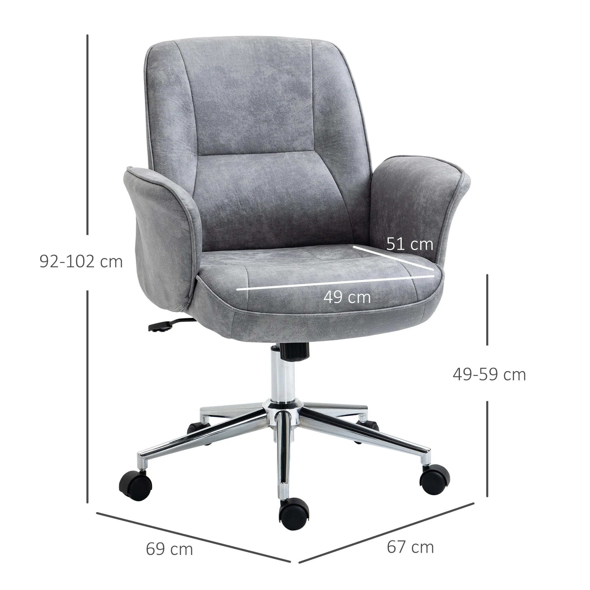 Vinsetto Faux Microfibre Leather Office Chair - Light Grey - Image 3