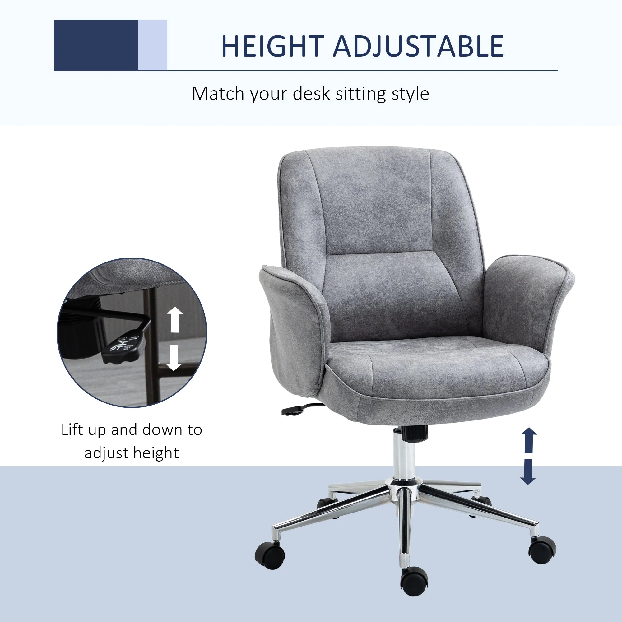 Vinsetto Faux Microfibre Leather Office Chair - Light Grey - Image 4