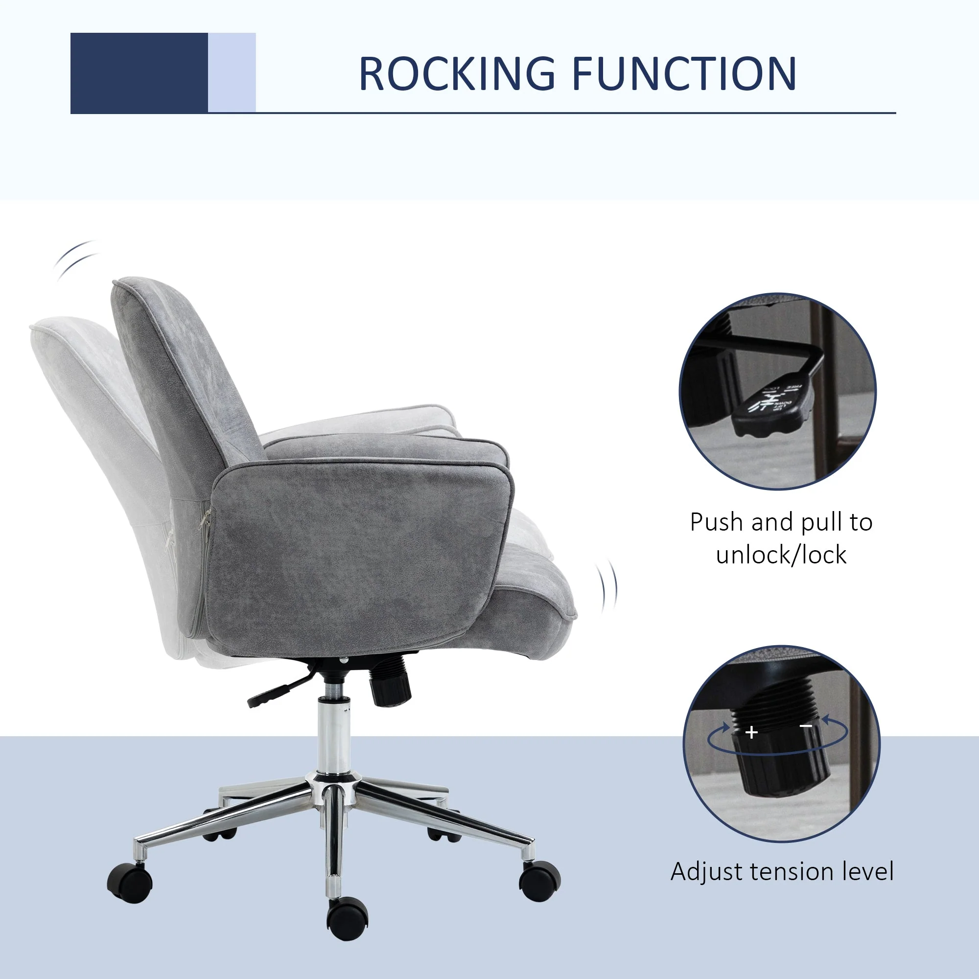 Vinsetto Faux Microfibre Leather Office Chair - Light Grey - Image 5