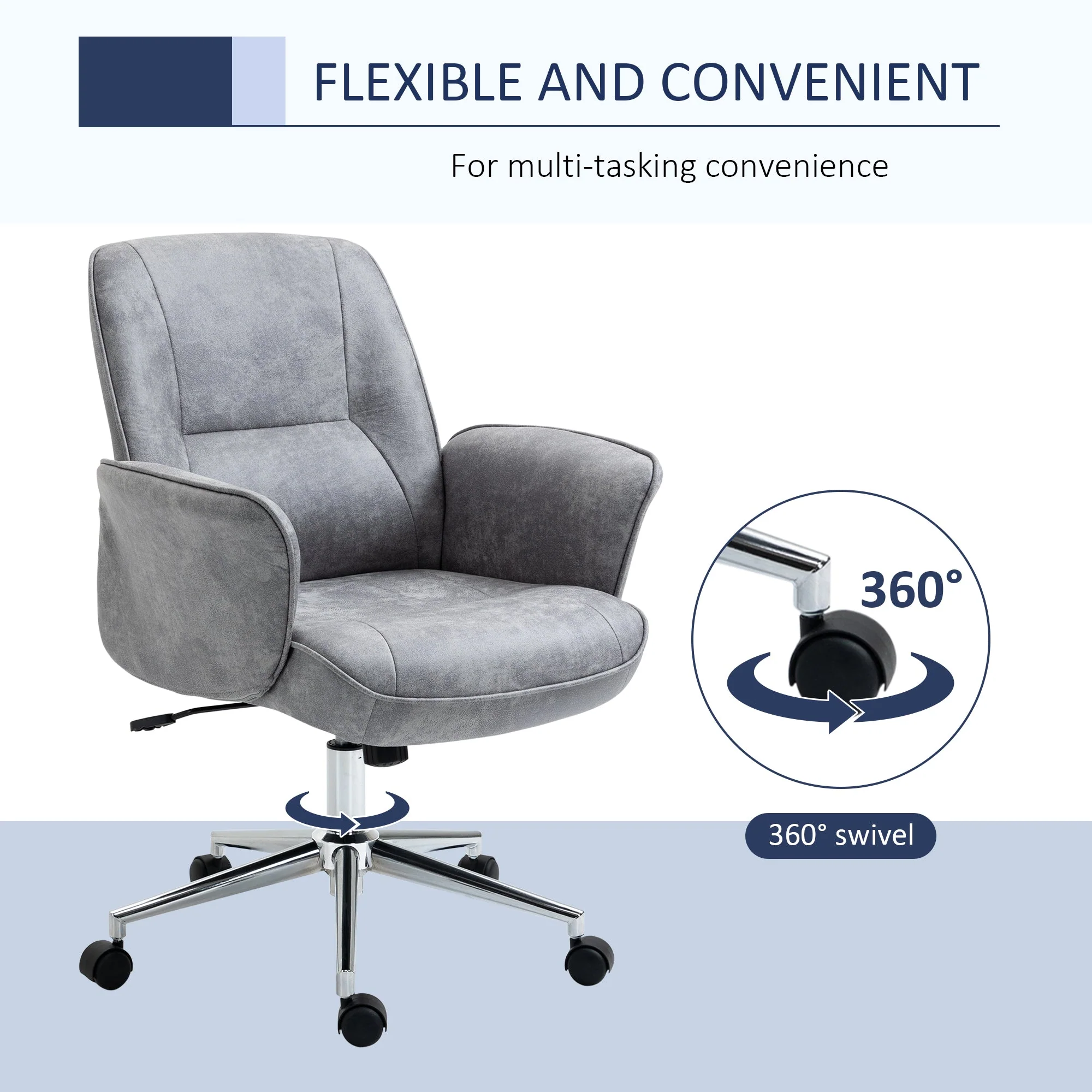 Vinsetto Faux Microfibre Leather Office Chair - Light Grey - Image 6